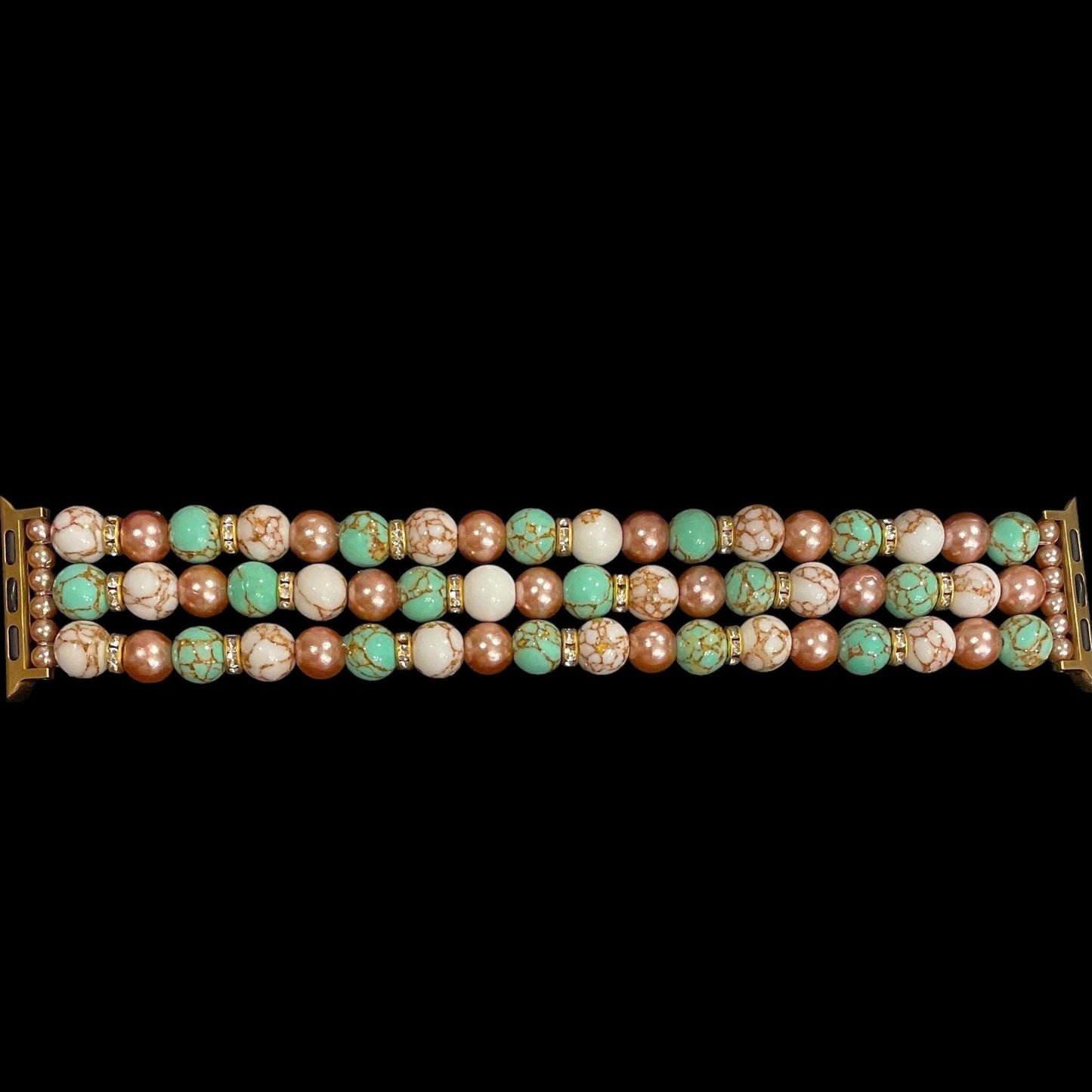 Stone Watch Band Compatible with Apple Watches Made with Gold Veined Howlite and Acrylic Pearl Beads