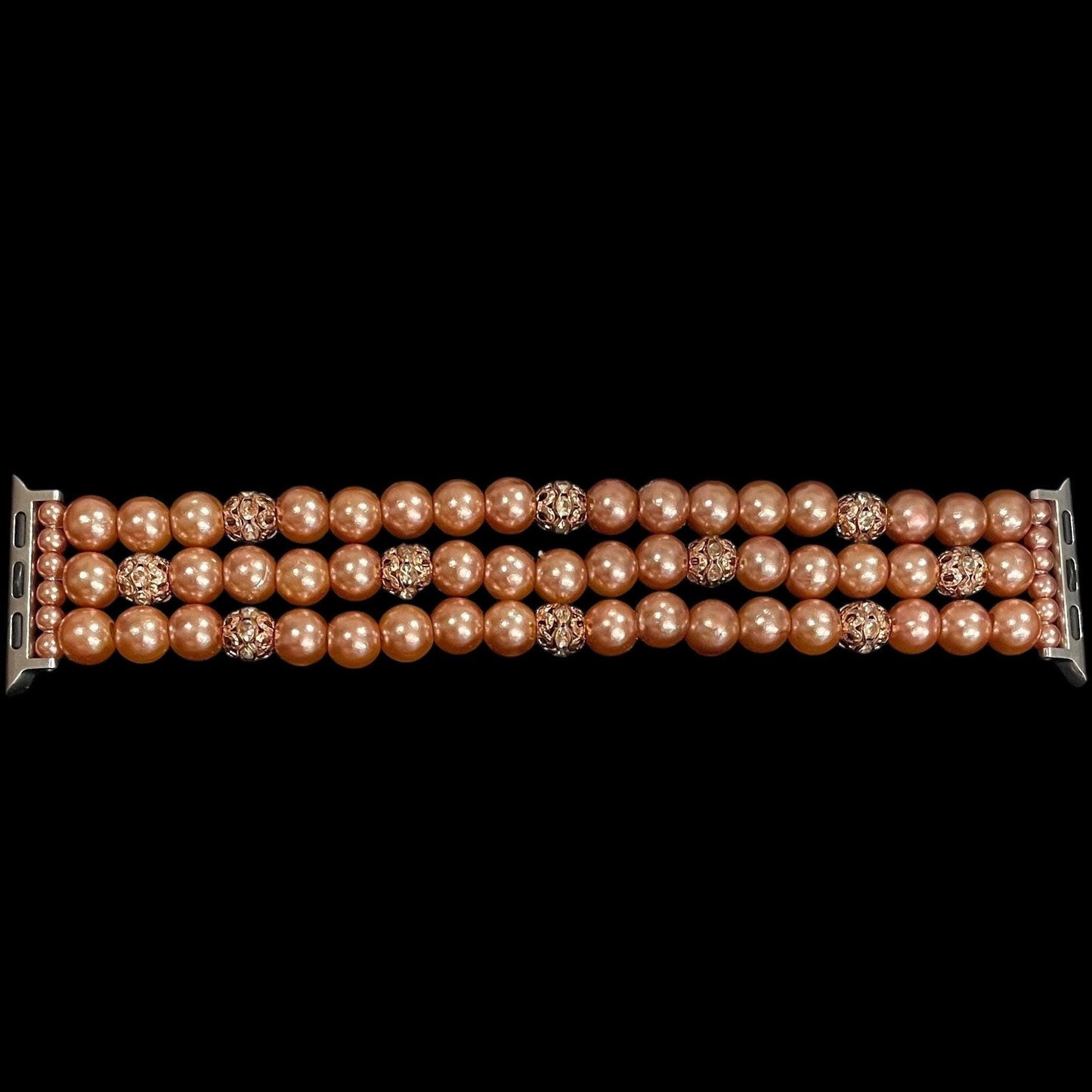Tan Brown Watch Band Compatible with Apple Watch Made with Imitation Pearl and Rhinestone Beads