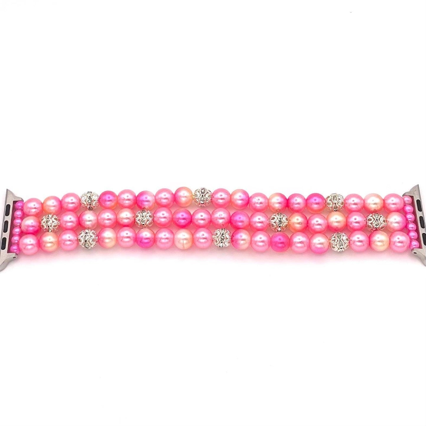 Pink & Orange Ombré Pearl Watch Band Compatible with Apple Watch Made with Imitation Pearl and Rhinestone Beads