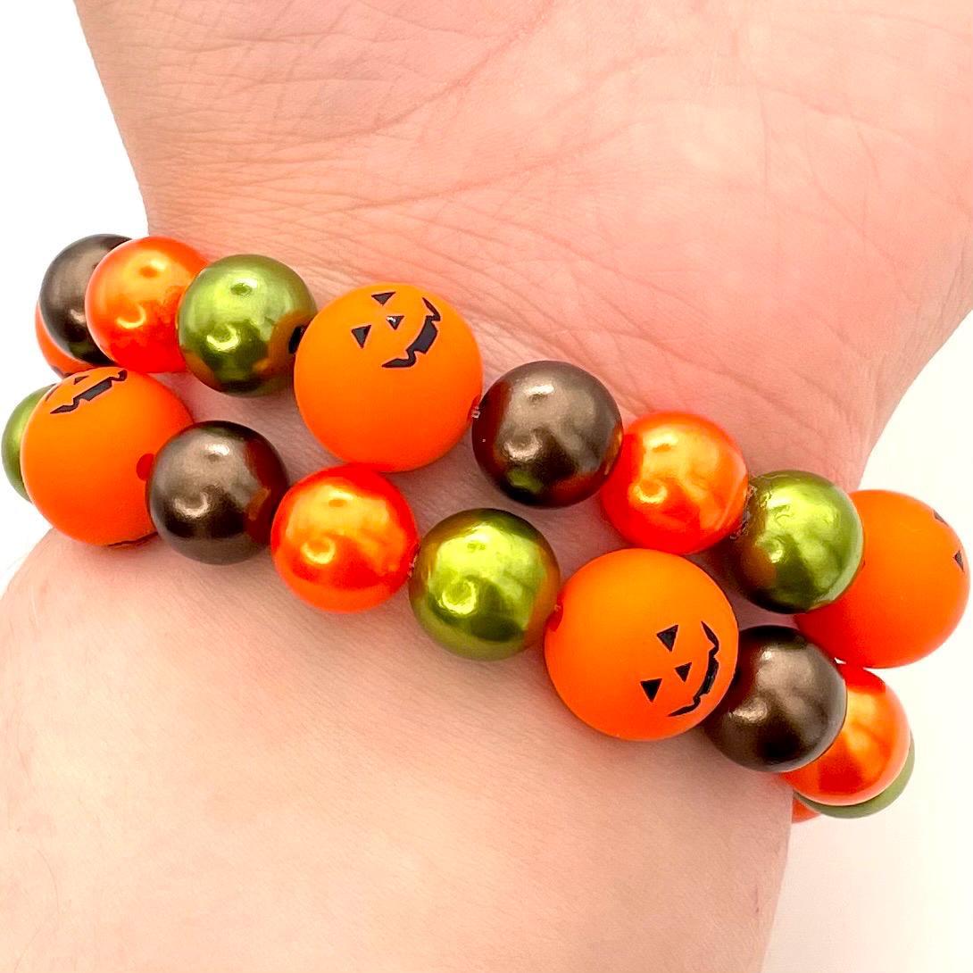 Fall Pumpkin Chunky Large Bead Watch Band Compatible with Apple Watch Made with Silicone Jack O Lantern and Acrylic Pearl Beads