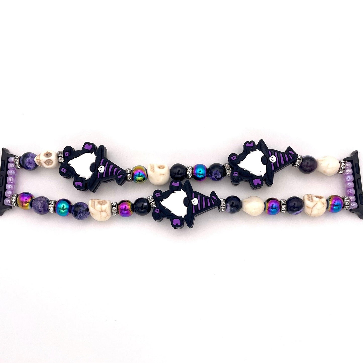 Halloween Spooky Gnomes and Skulls Watch Band Compatible with Apple Watch Made with Silicone Acrylic and Rhinestone Beads