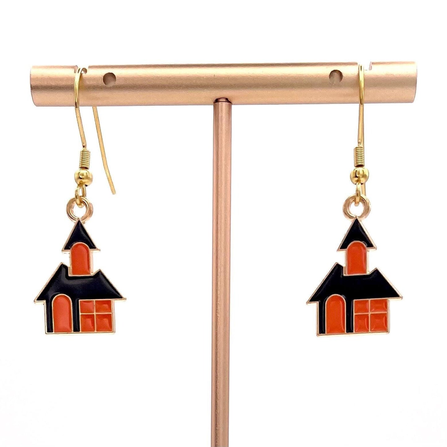 Halloween Hainted House Earrings Made with Gold Finished Stainless Steel Earring Hooks