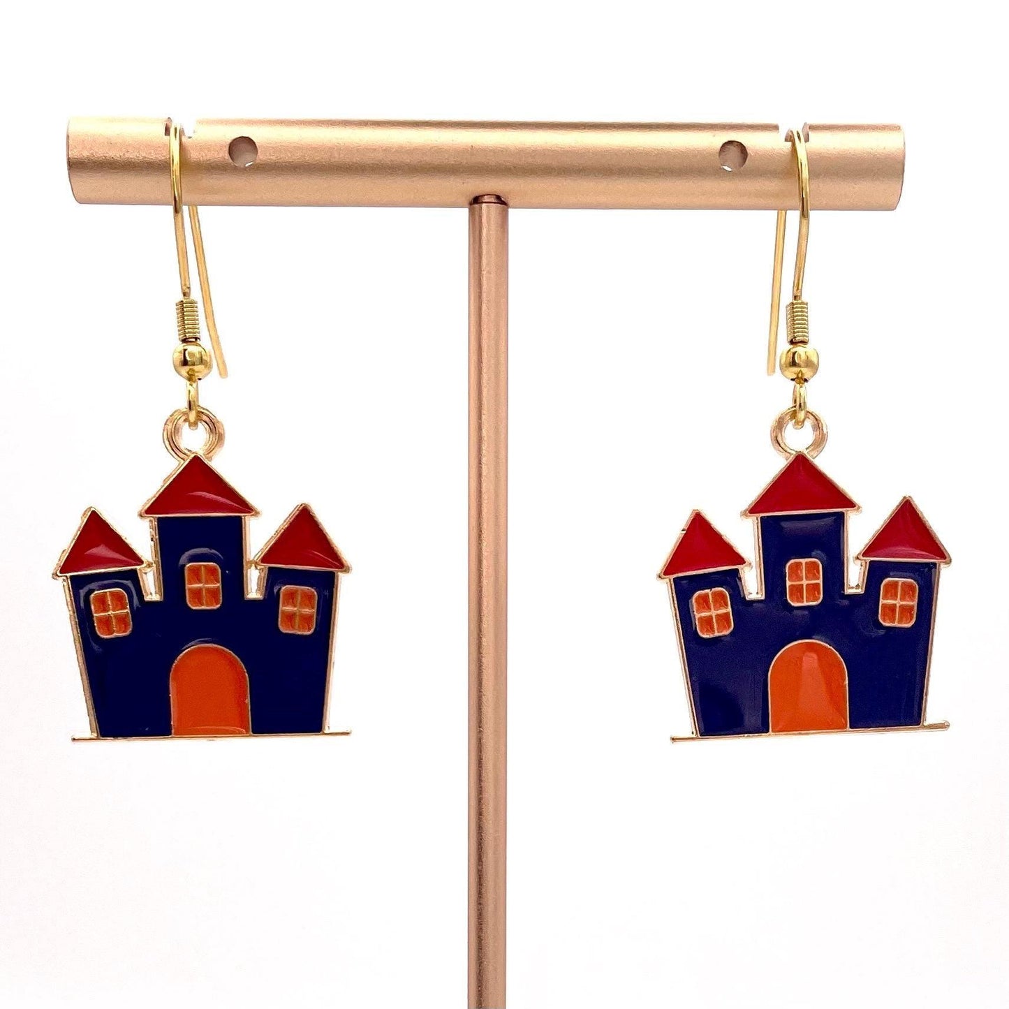 Halloween Hainted House Earrings Made with Gold Finished Stainless Steel Earring Hooks