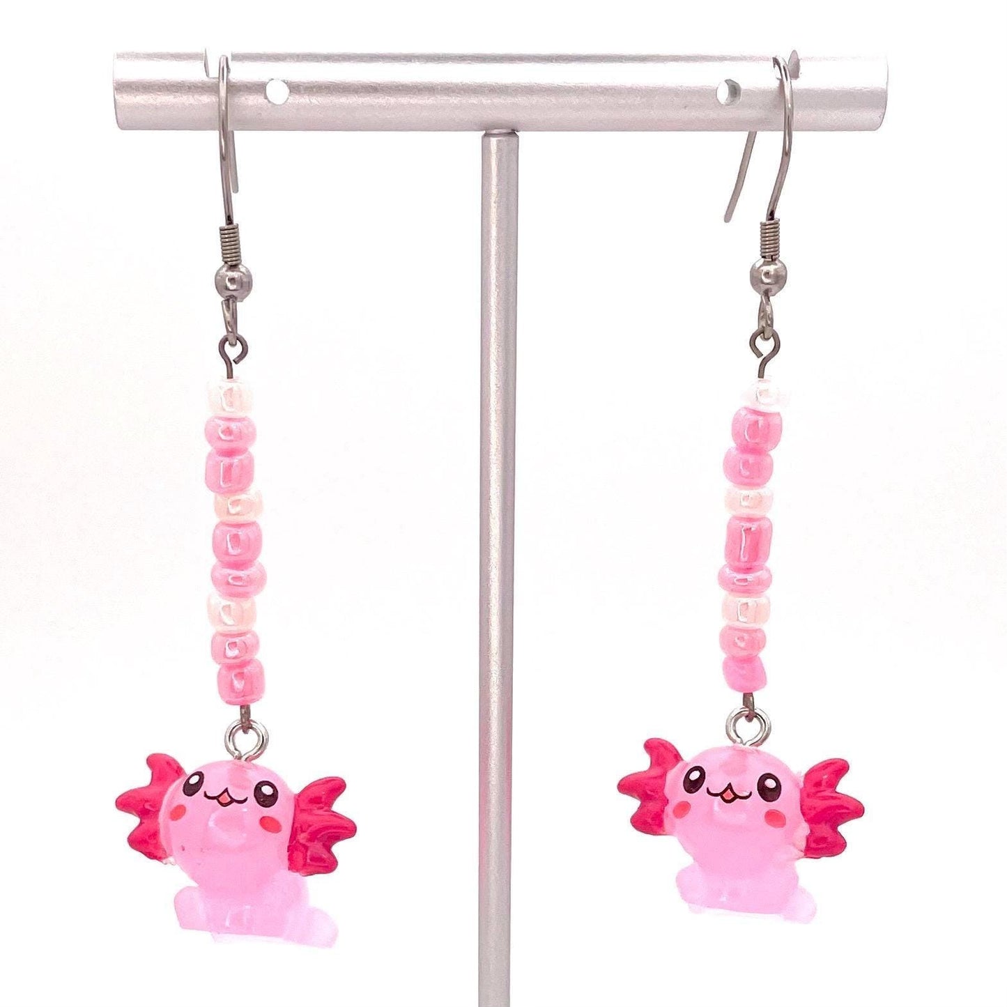 Handmade Axolotl Earrings with Stainless Steel Hooks for Sensitive Ears