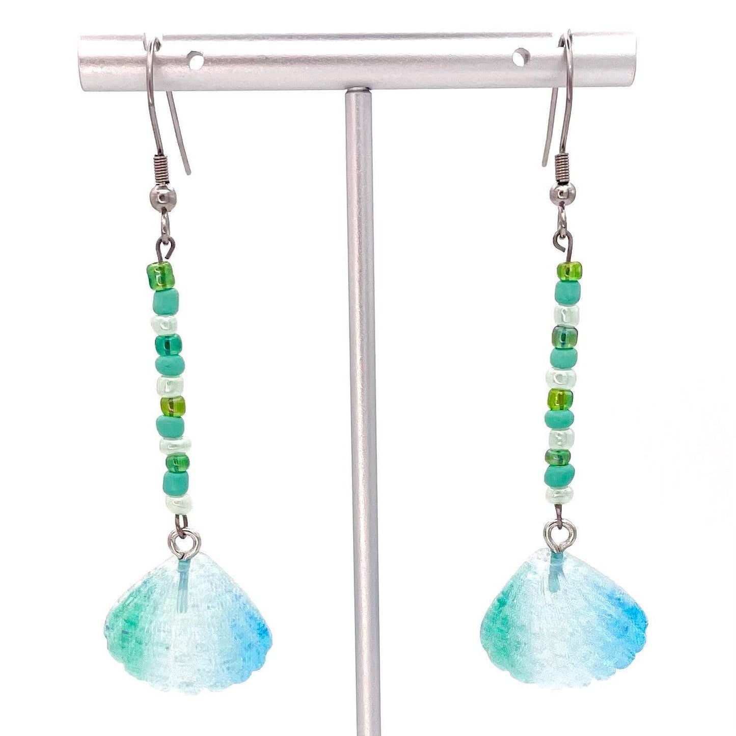 Beaded Seashell Earrings Made with Hypoallergenic Stainless Steel Hooks
