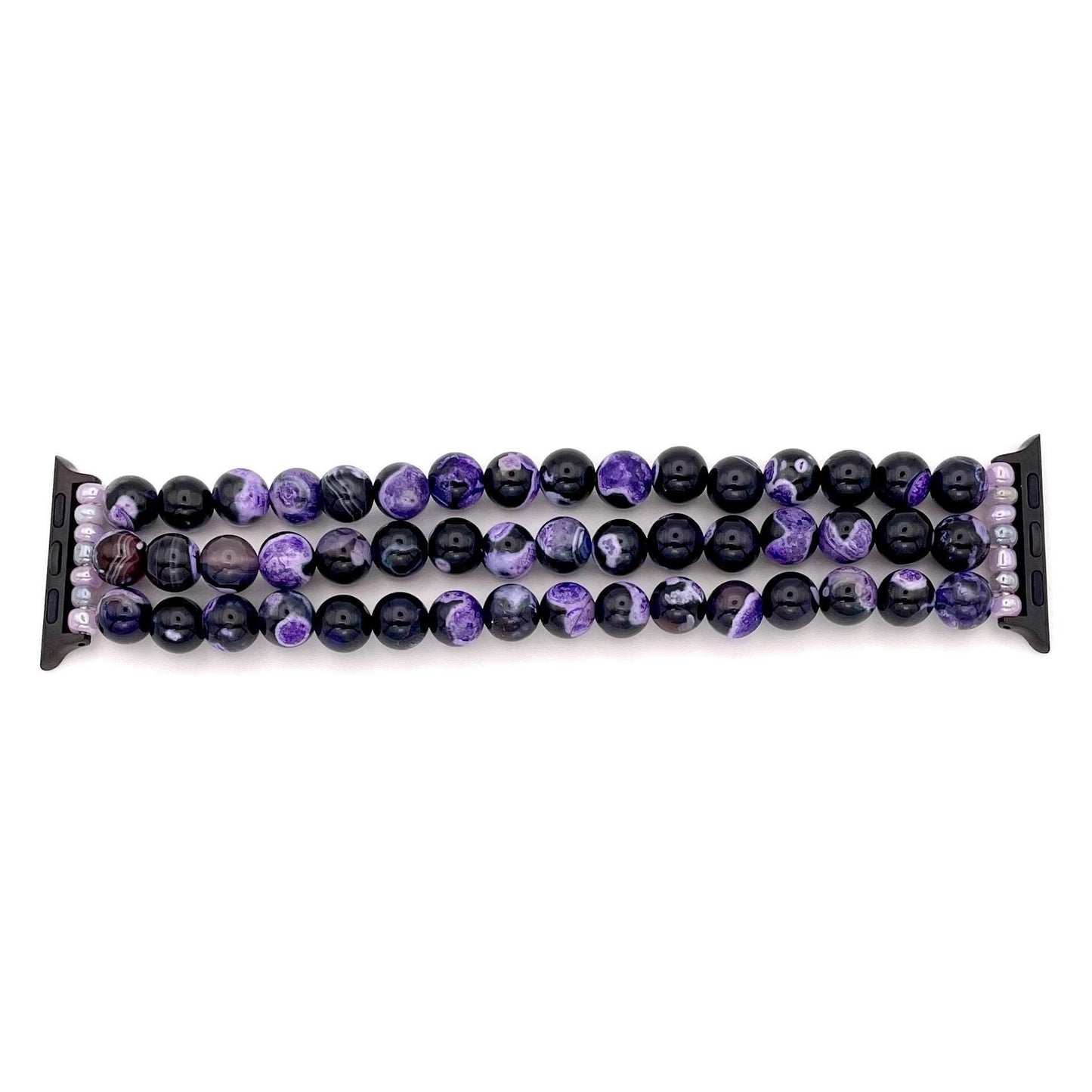 Custom Handmade Purple and Black Stone Agate Beaded Apple Watch Band, Fall Halloween Apple Watch Band