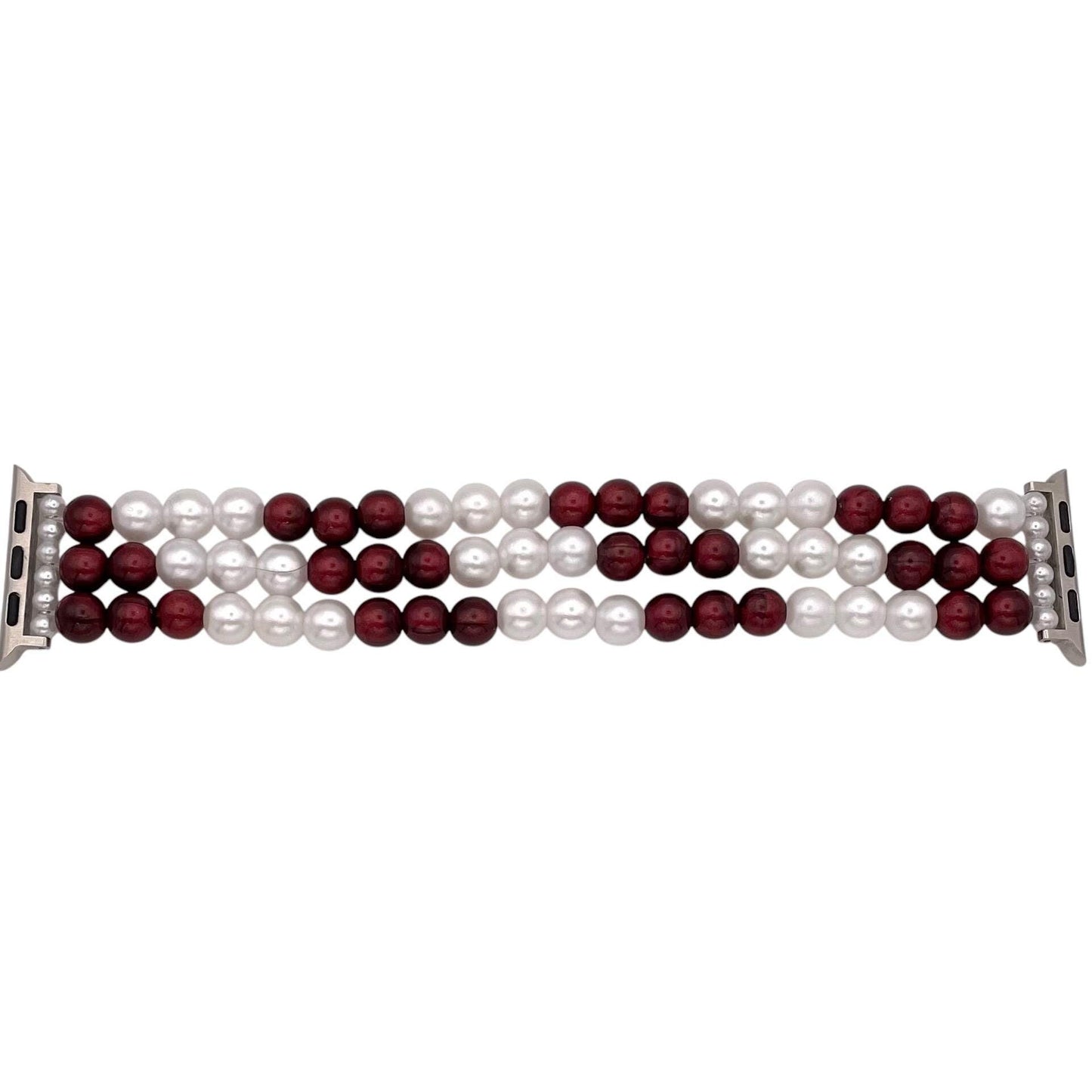Burgundy and Pearl Beaded Apple Watch Band – Elegant Bracelet-Style Watch Strap