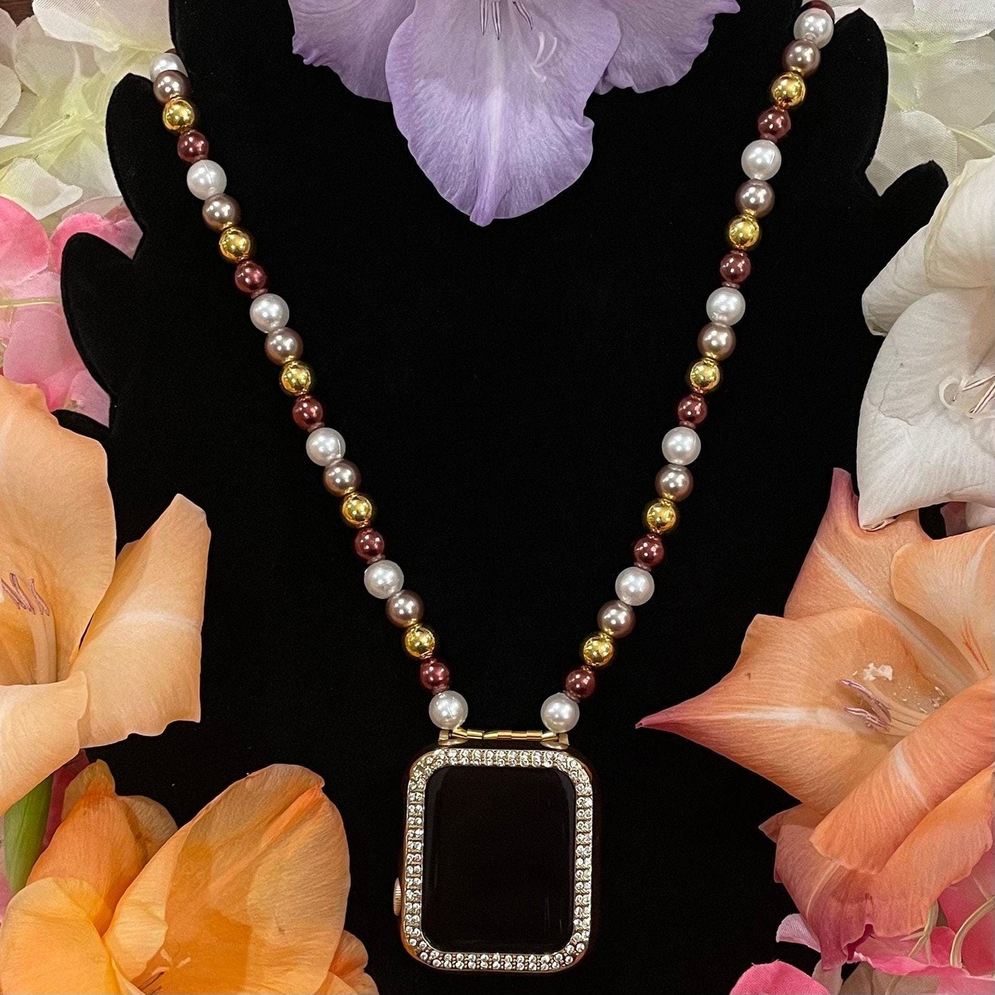 Fall Watch Necklace Pendant Compatible With Apple Watch Made With Imitation Pearls