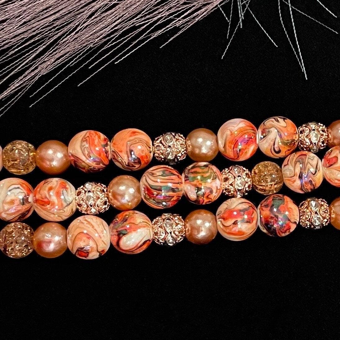 Glamorous Watch Band Compatible with Apple Watch Made with Acrylic and Rhinestone Beads, Tan Brown Orange Womens Watch Band