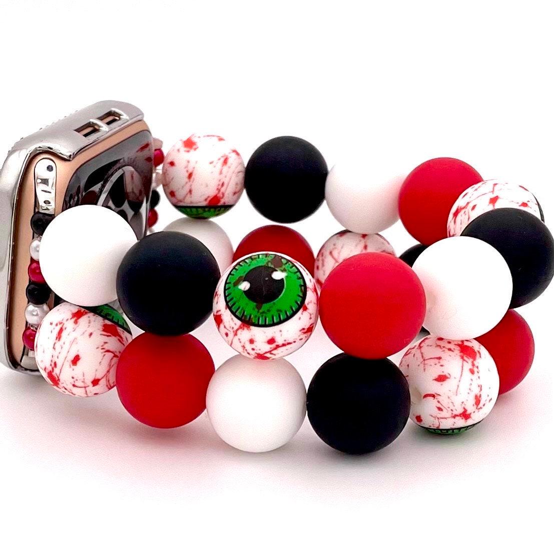 Spooky Eyeballs Chunky Large Bead Halloween Watch Band Compatible with Apple Watch Made with 15mm Silicone Beads