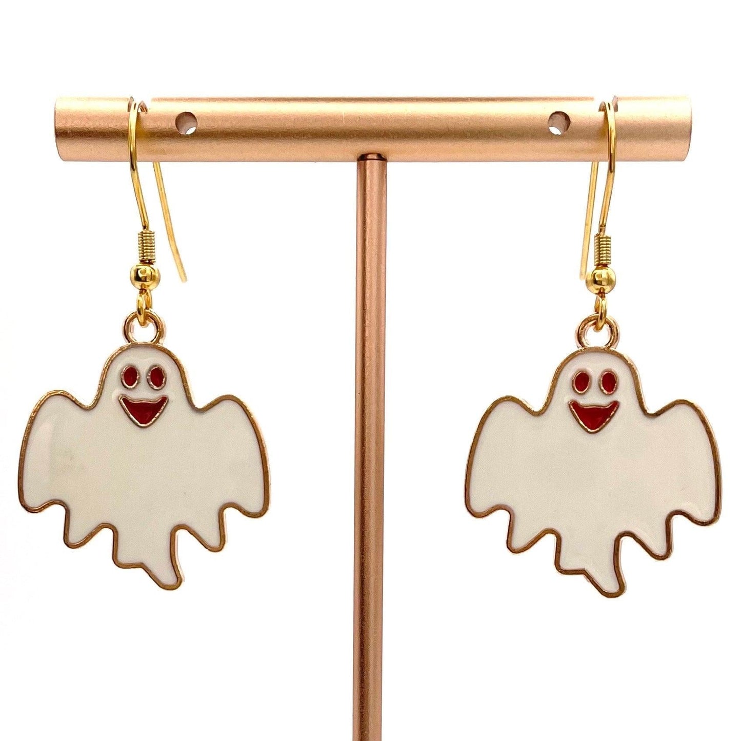 Spooky Halloween Ghost Earrings Made with Gold Finished Stainless Steel Earring Hooks