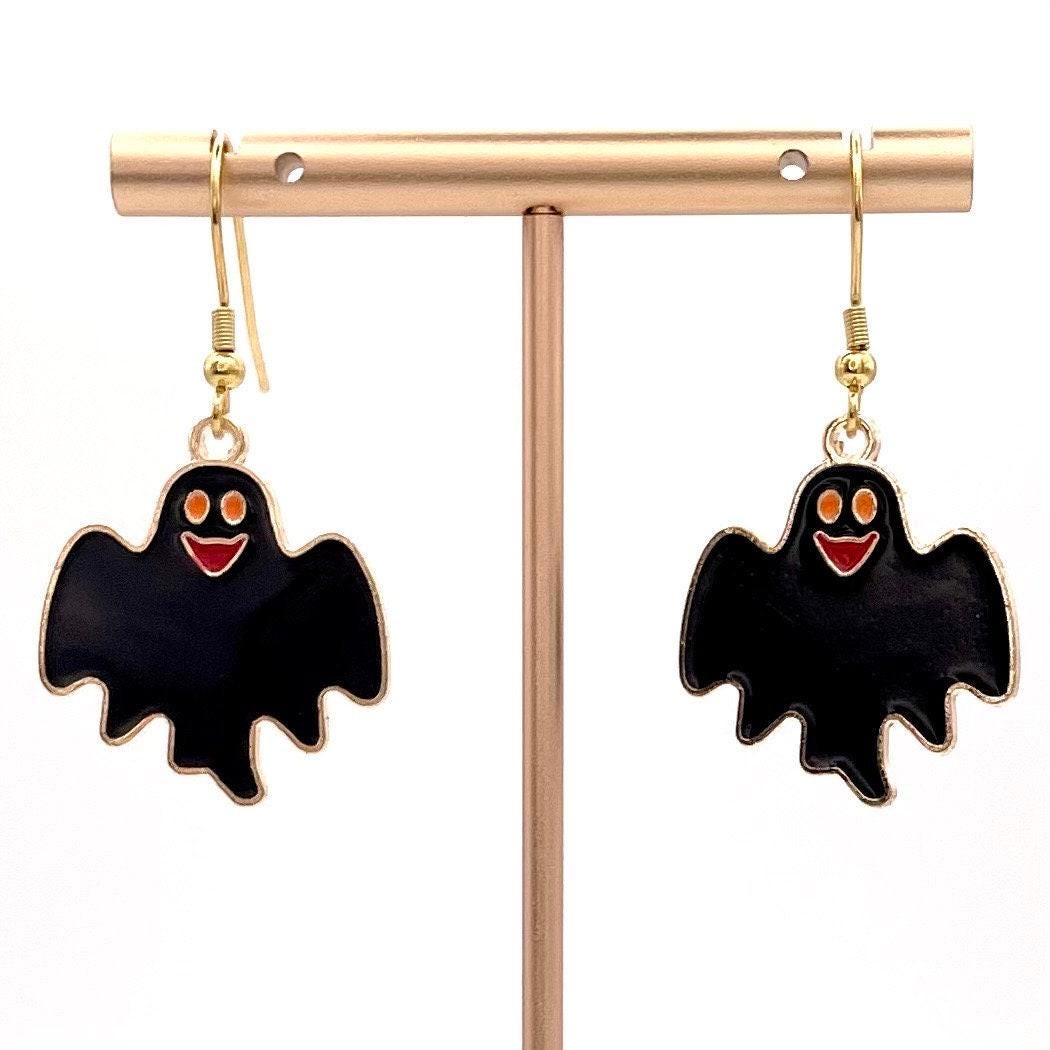 Spooky Halloween Ghost Earrings Made with Gold Finished Stainless Steel Earring Hooks