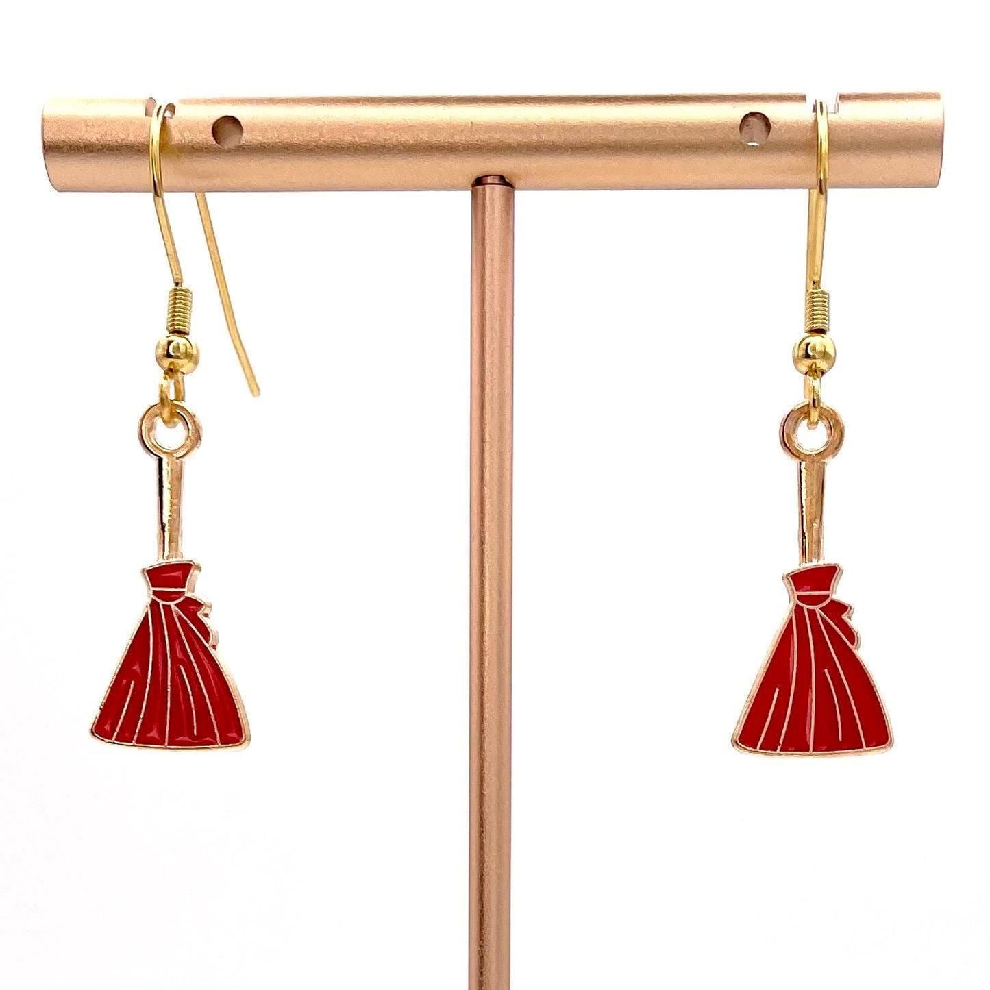 Halloween Witch Hat or Broom Earrings Made with Gold Finished Stainless Steel Earring Hooks