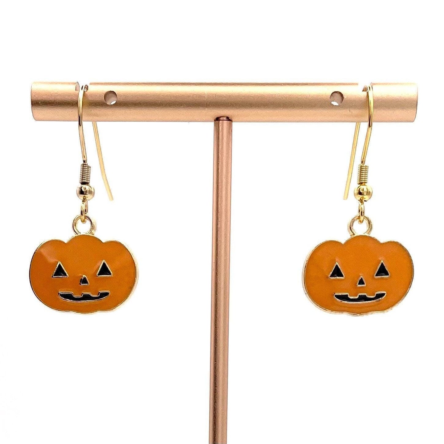 Cute Fall Pumpkin Halloween Earrings Made with Gold Finished Stainless Steel Earring Hooks