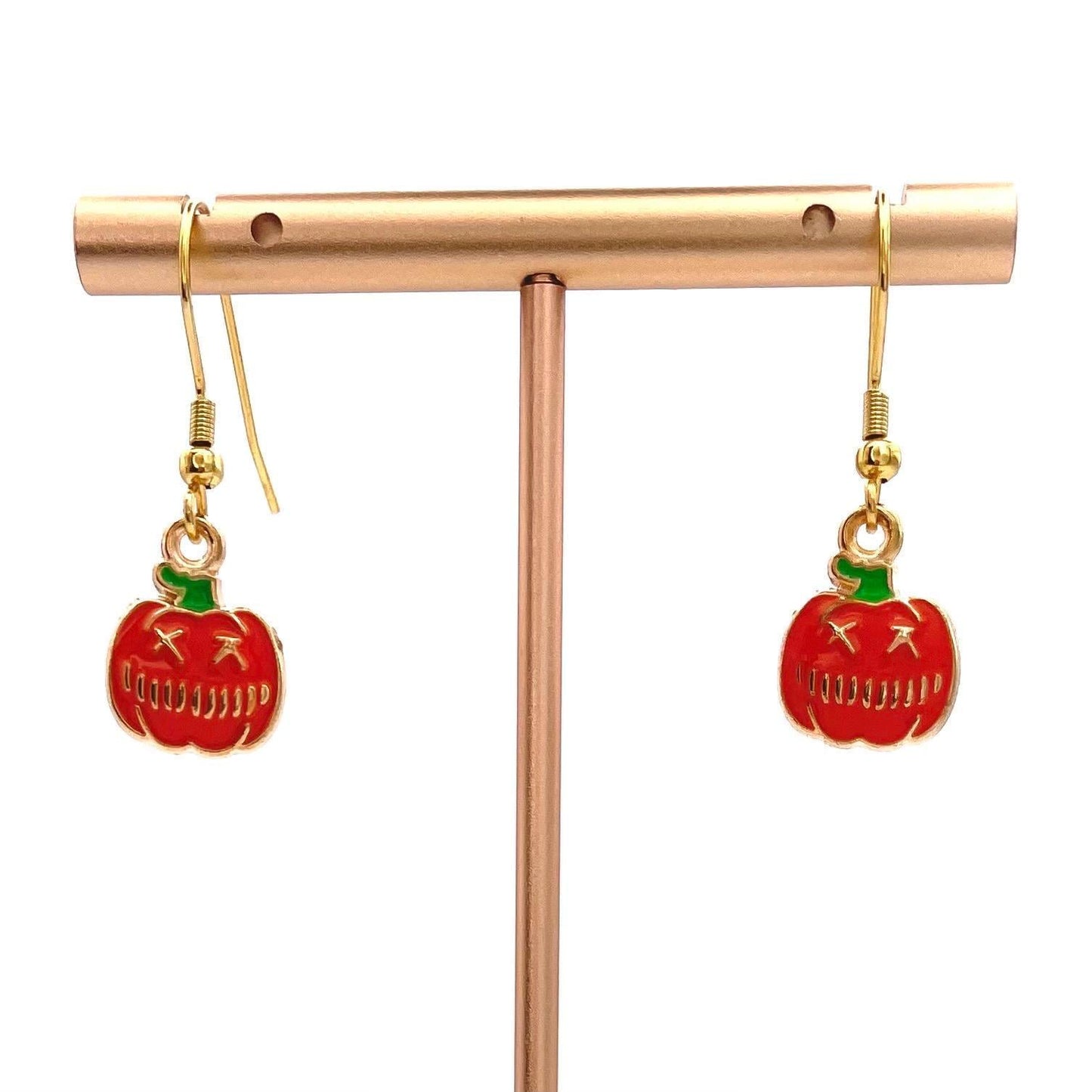 Cute Fall Pumpkin Halloween Earrings Made with Gold Finished Stainless Steel Earring Hooks