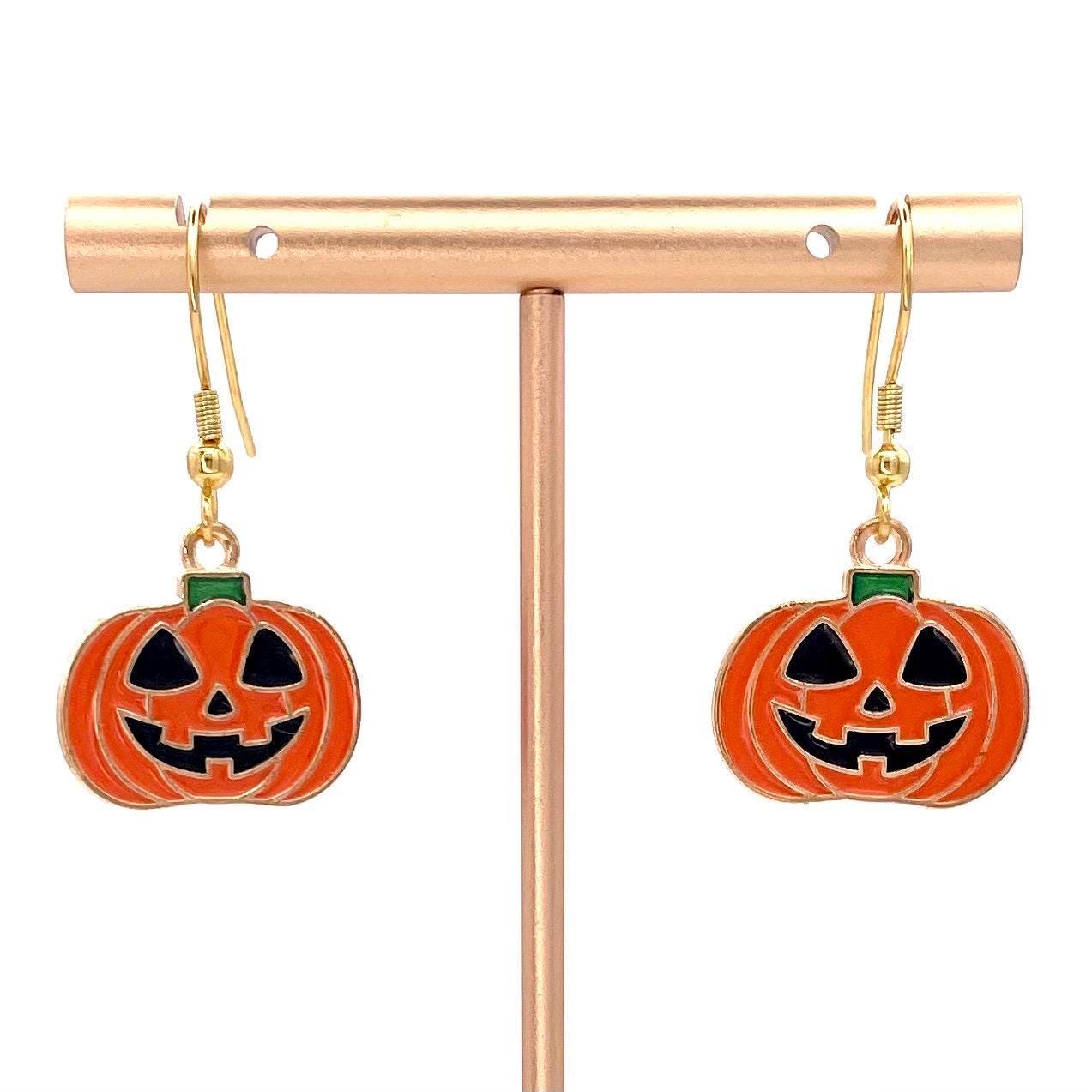 Cute Fall Pumpkin Halloween Earrings Made with Gold Finished Stainless Steel Earring Hooks