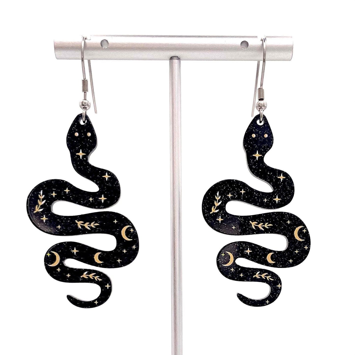Snake Dangle Earrings Made with Hypoallergenic Stainless Steel Earring Hooks.