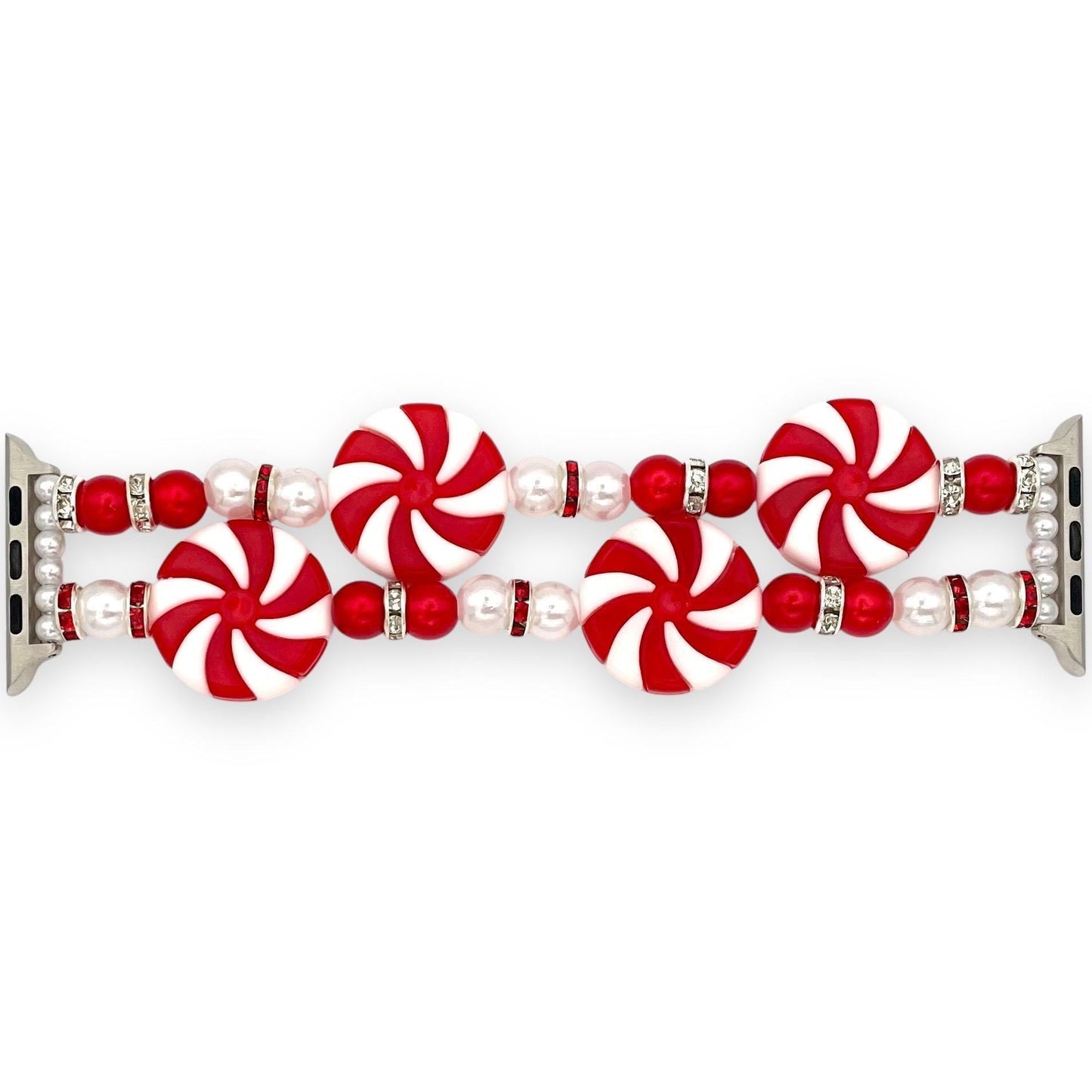 Peppermint Candy Holiday Apple Watch Band – Festive Red and White Beaded Band for Smartwatches