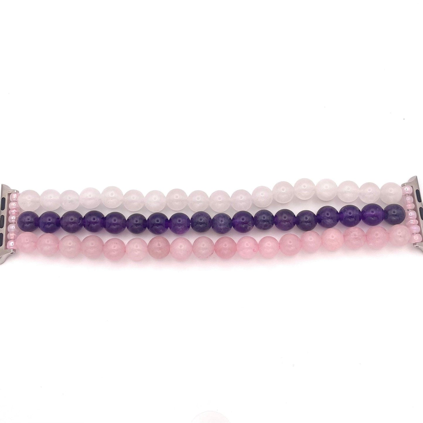Rose Quartz, Amethyst, and White Jade Beaded Watch Band Compatible with Apple Watch.