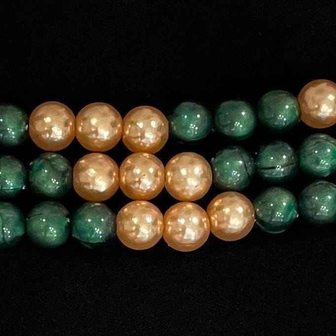 Green and Gold Watch Band Compatible with Apple Watch Made with Acrylic and Imitation Pearl Beads