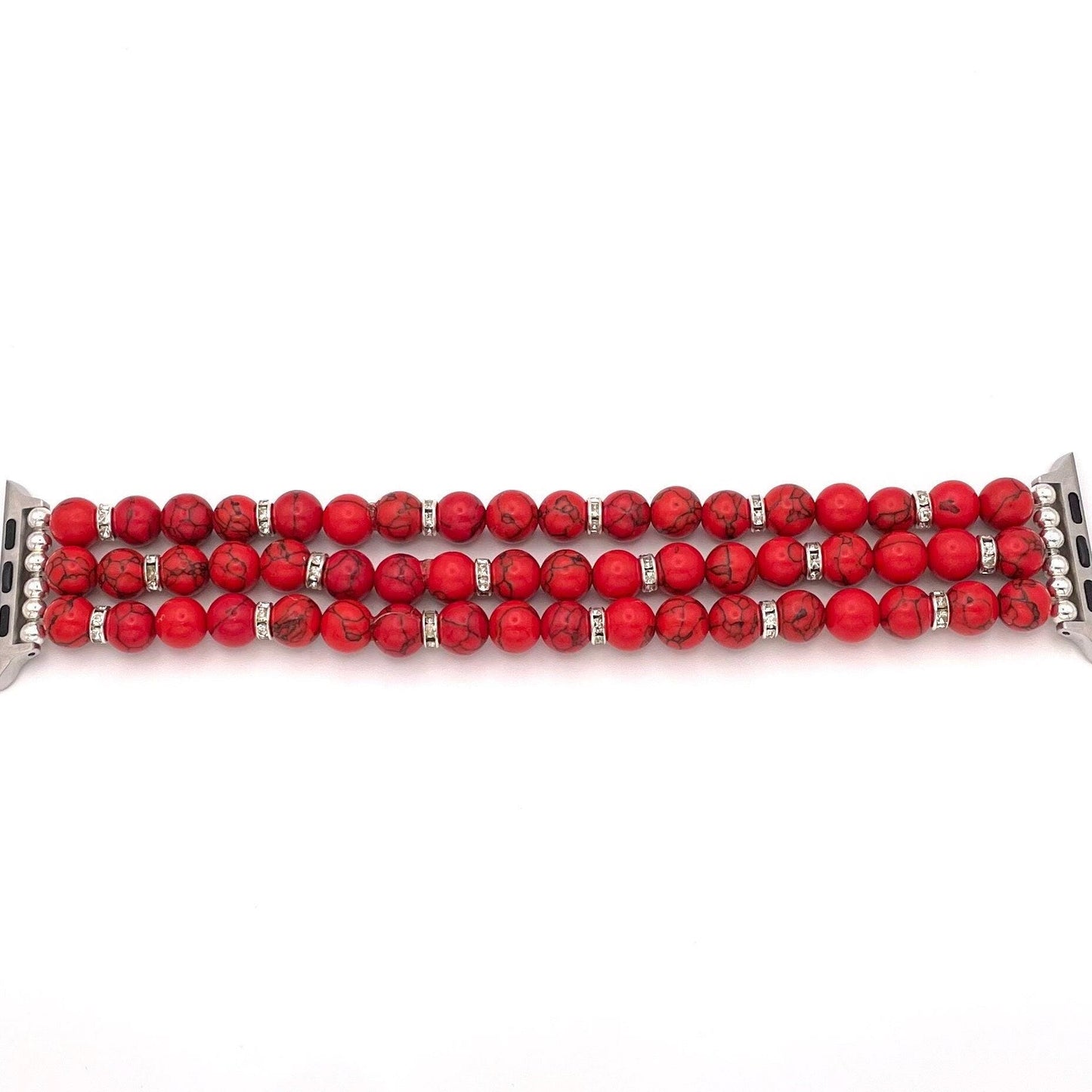 Red Natural Stone Howlite Turquoise Watch Band Compatible with Apple Watch with Rhinestone Beads