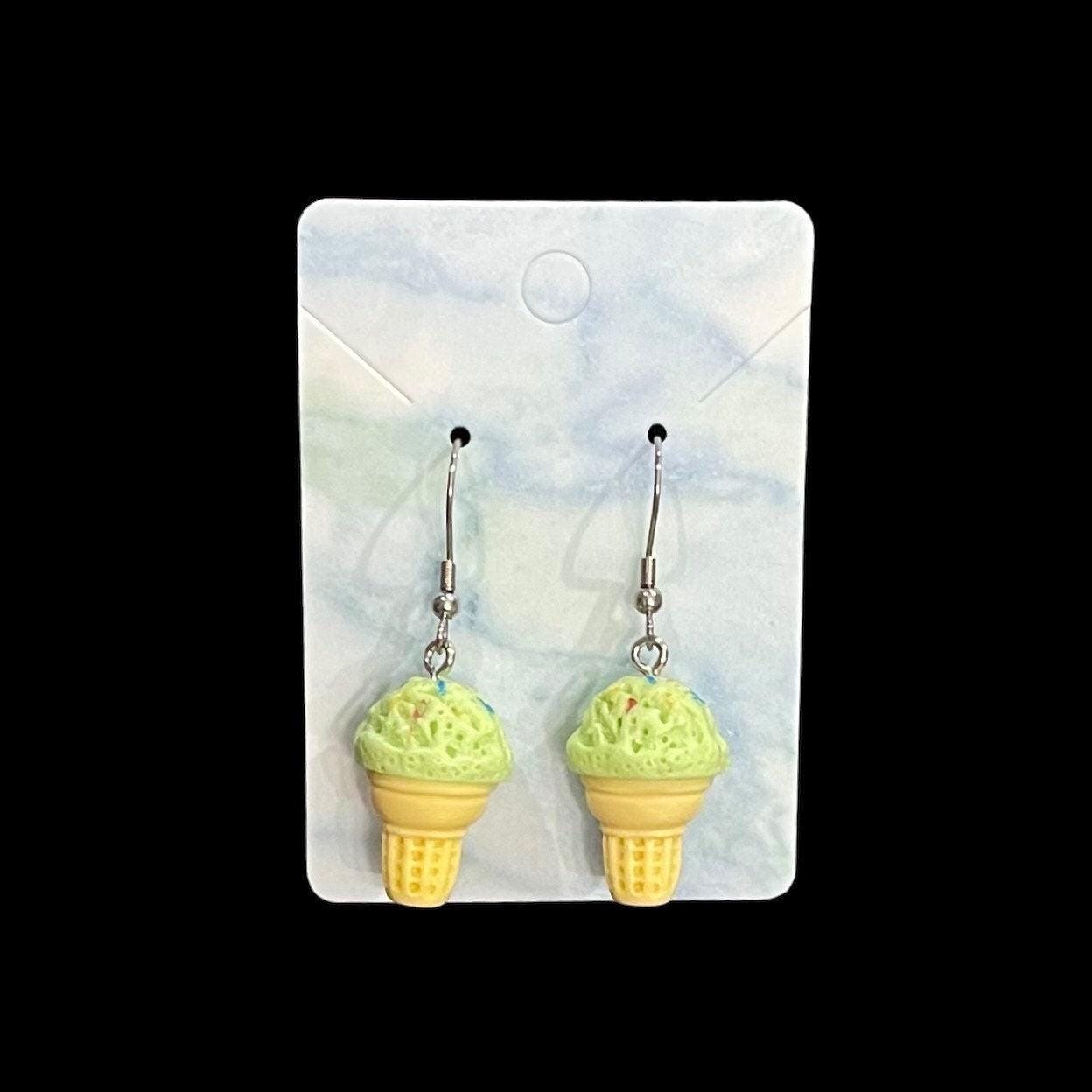 Ice Cream Cone Earrings Made with Hypoallergenic Stainless Steel Earring Hooks