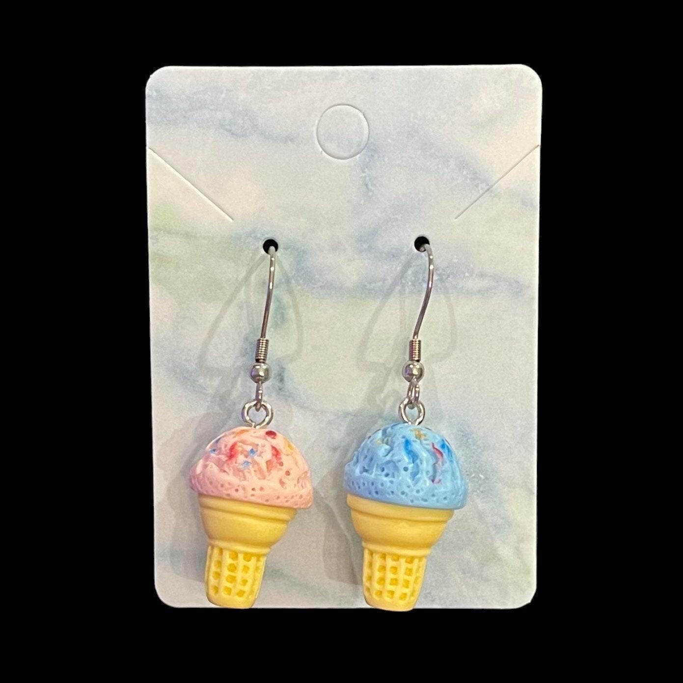Ice Cream Cone Earrings Made with Hypoallergenic Stainless Steel Earring Hooks