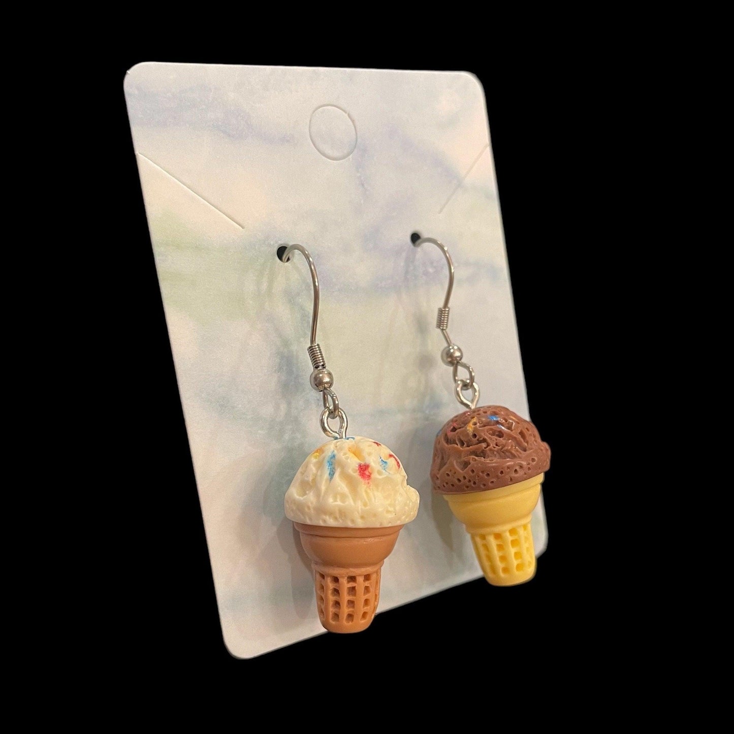 Ice Cream Cone Earrings Made with Hypoallergenic Stainless Steel Earring Hooks