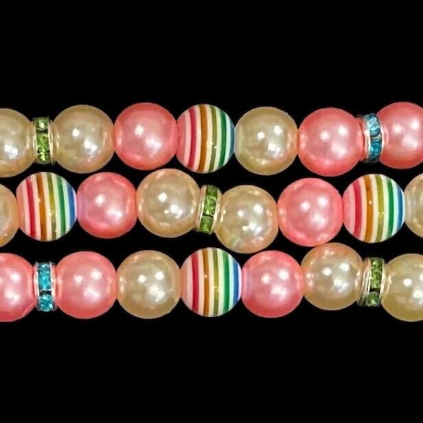 Spring/Summer Pasel Watch Band Compatible with Apple Watch Made with Acrylic, Imitation Pearl, and Rhinestone Beads