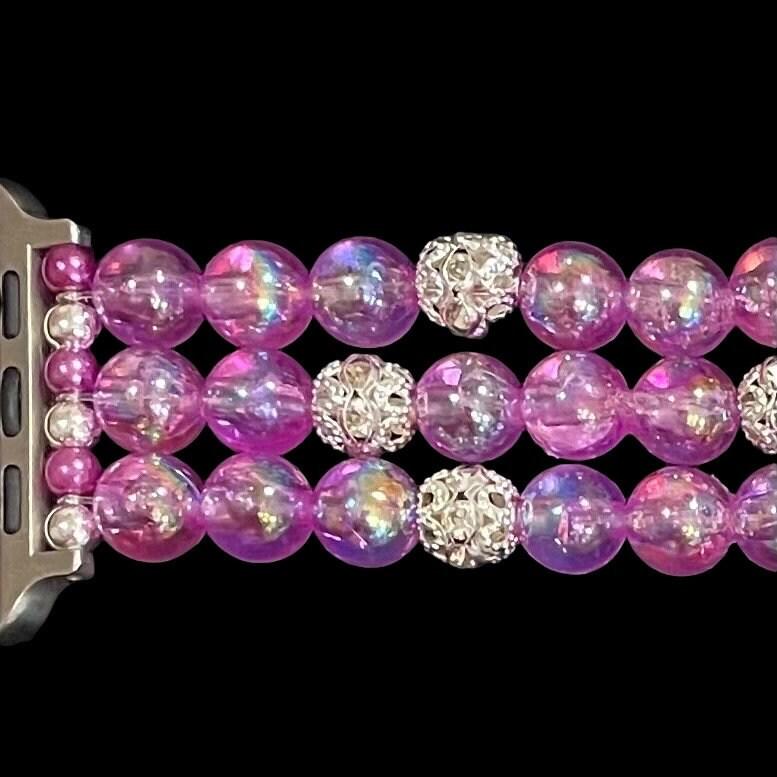 Bright Purple Watch Band Compatible with Apple Watch with Acrylic Burst and Rhinestone Beads