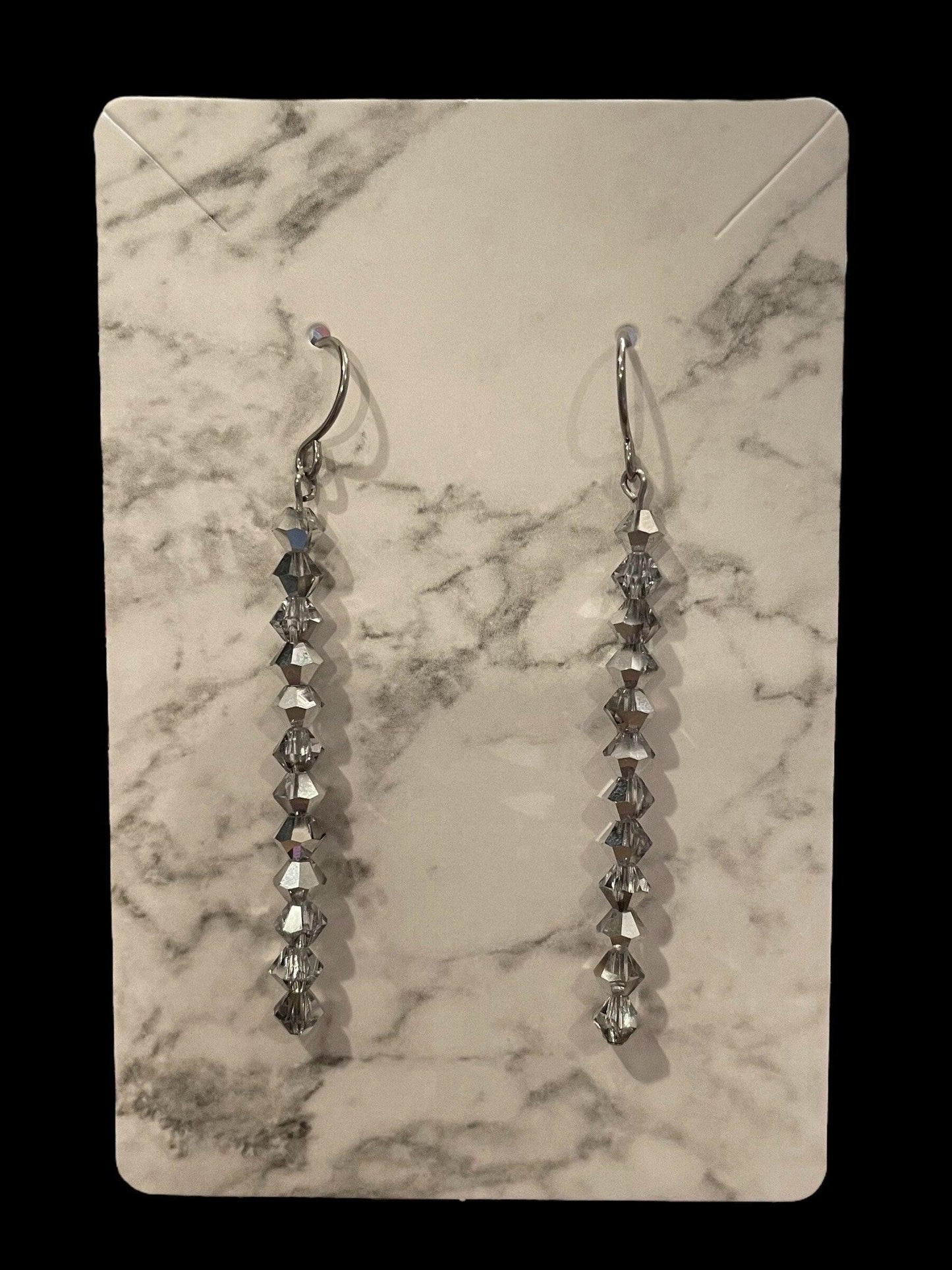 Dainty Clear/Silver Dangle Earrings Made with Hypoallergenic Stainless Steel and Acrylic Beads
