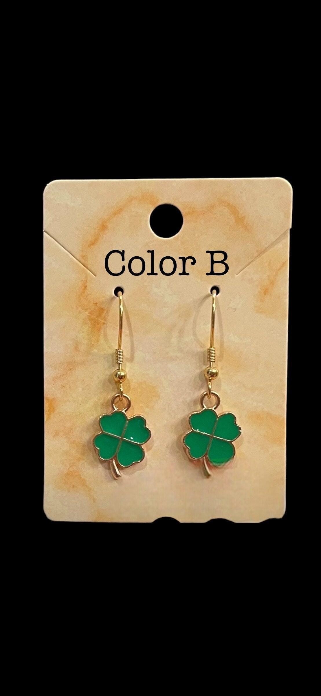 Green Shamrock Earrings Made with Gold Finished Stainless Steel Earring Hooks