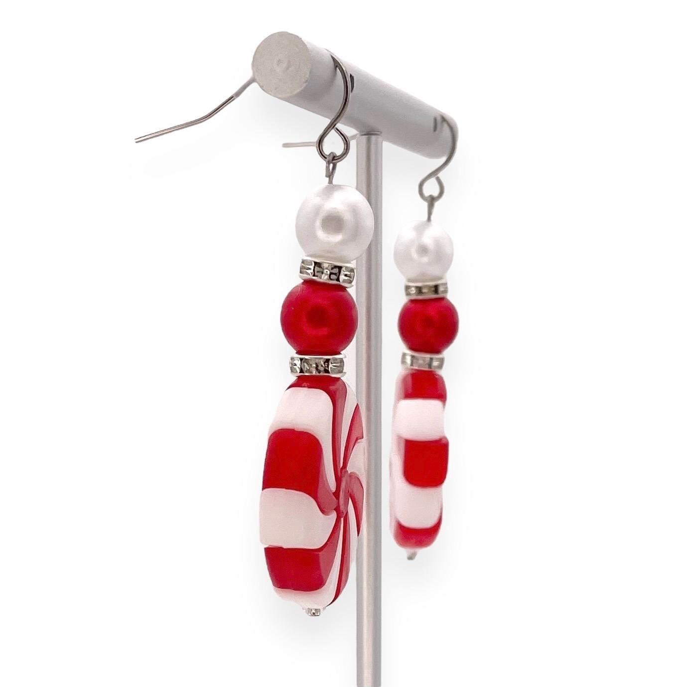 Peppermint Candy Earrings with Hypoallergenic Stainless Steel Hooks – Festive Christmas Holiday Jewelry