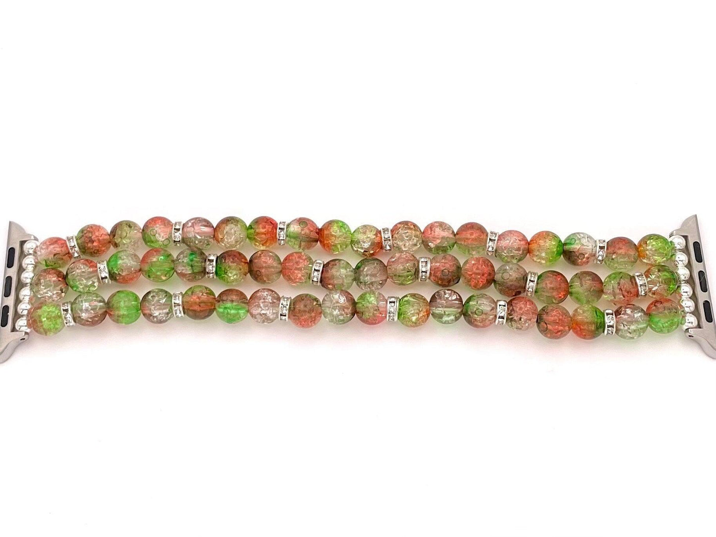 Fall Orange and Green Crackle Watch Band Compatible with Apple Watch Made with Crackle Acrylic and Rhinestone Beads