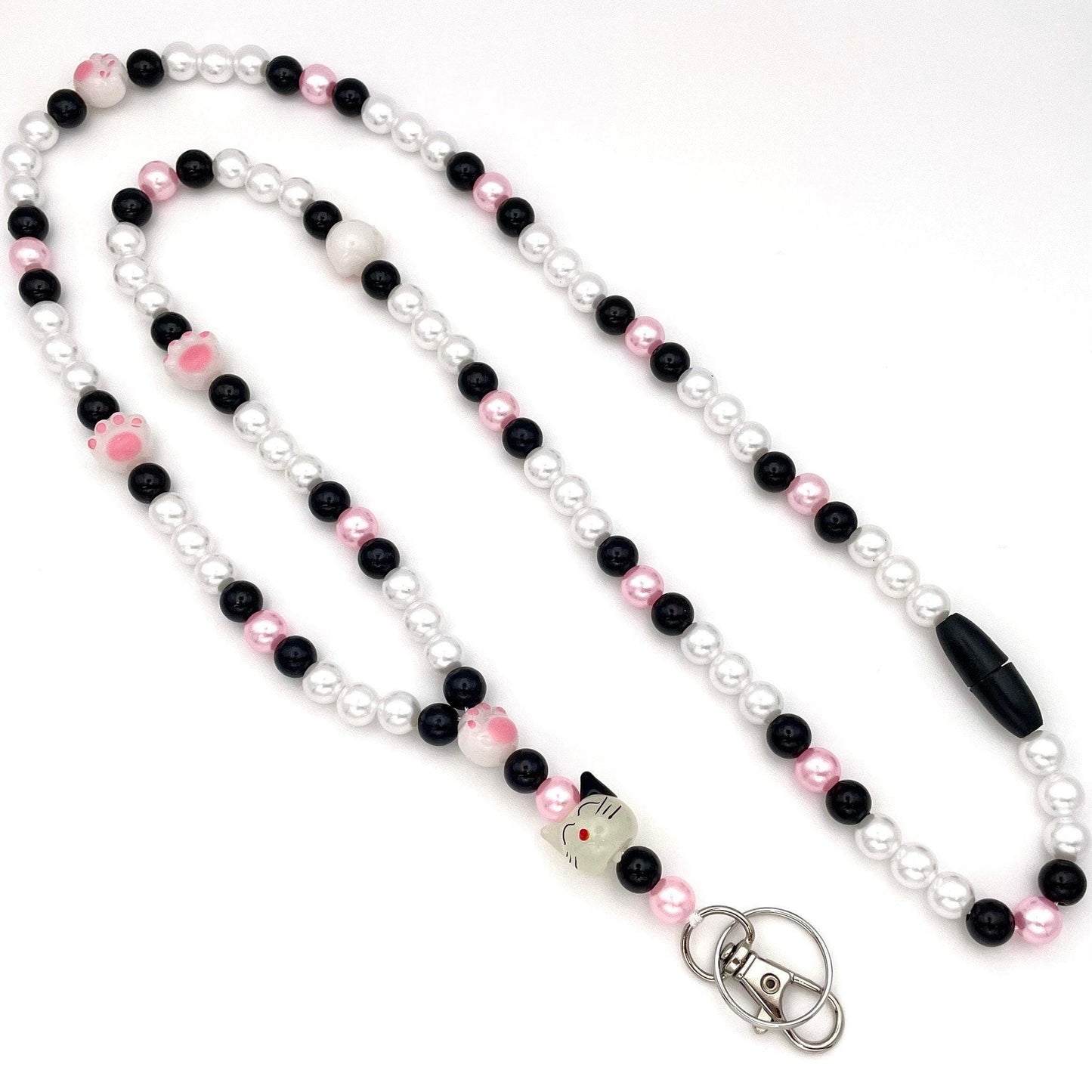 Cat Lover Paw Print Beaded Breakaway Work/Teache/Vet Tech Lanyard with Lobster Clasp and Keyring, ID Badge Key Holder