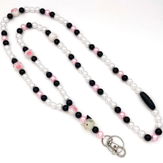 Cat Lover Paw Print Beaded Breakaway Work/Teache/Vet Tech Lanyard with Lobster Clasp and Keyring, ID Badge Key Holder