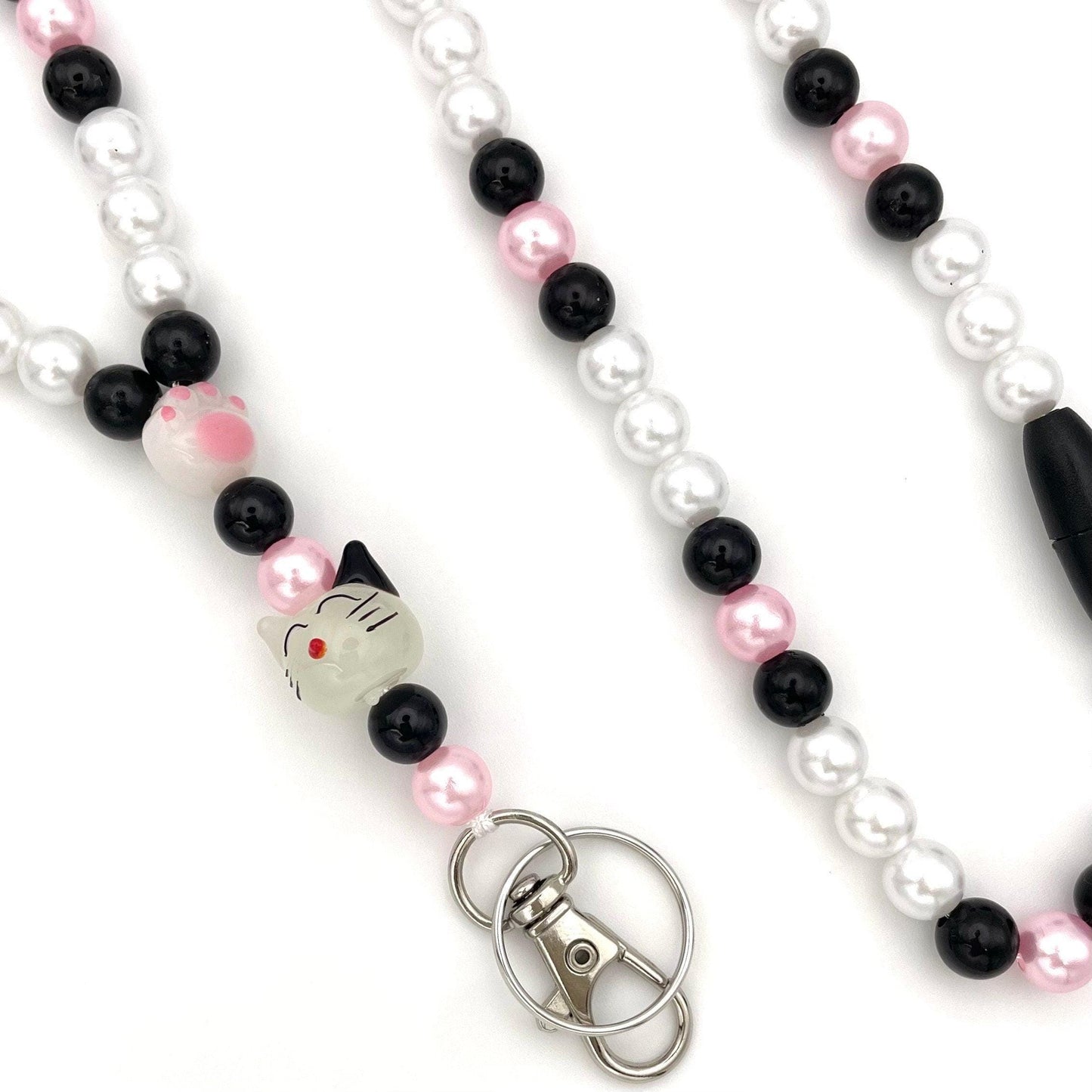 Cat Lover Paw Print Beaded Breakaway Work/Teache/Vet Tech Lanyard with Lobster Clasp and Keyring, ID Badge Key Holder