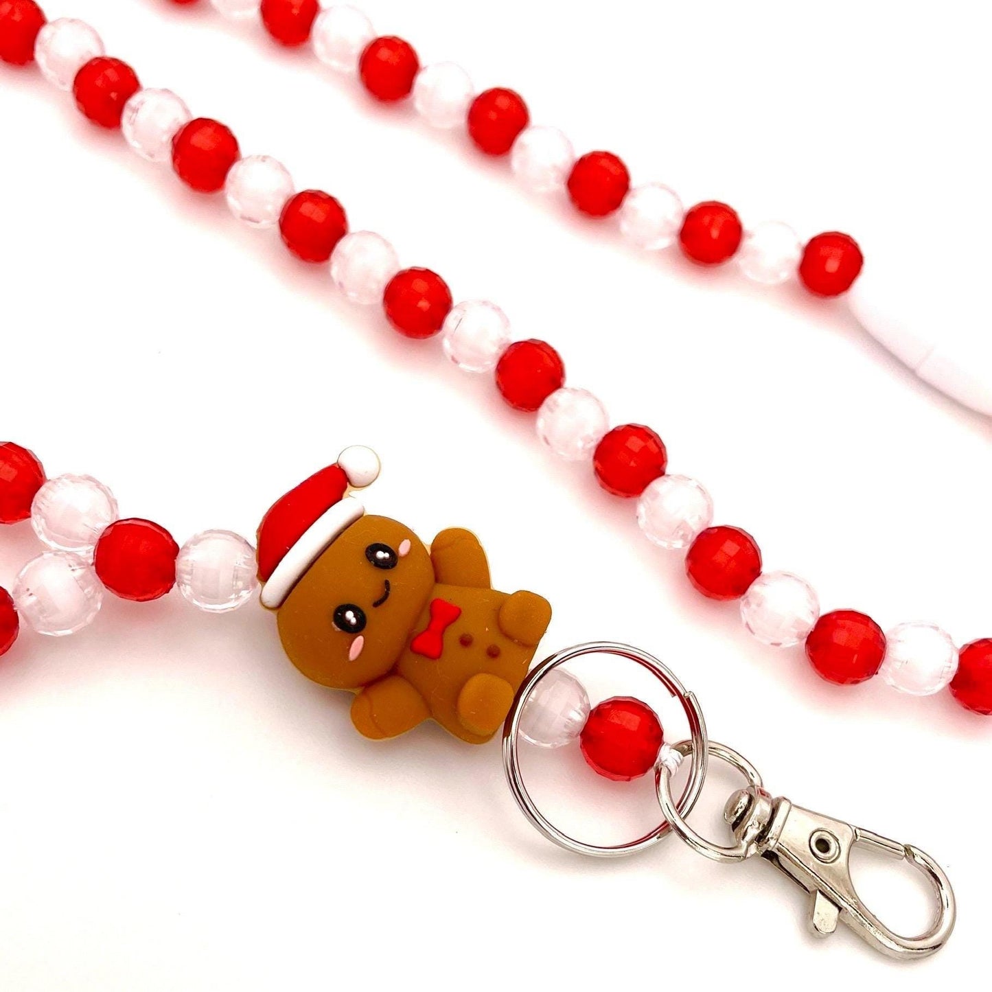 Festive Green & Red Beaded Breakaway Lanyard – Holiday-Inspired Design - Handmade Christmas Work ID Badge Holder