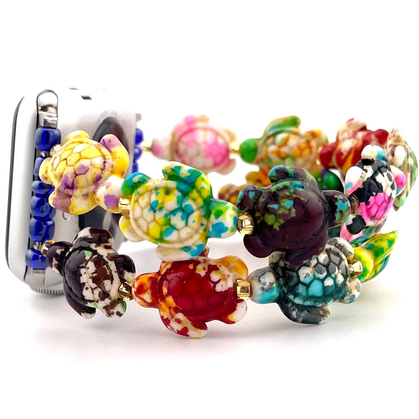 Colorful Turtle Beaded Apple Watch Band – Turquoise Stone and Glass Beads | Handmade Stretch Bracelet Band for Apple & Samsung Watches