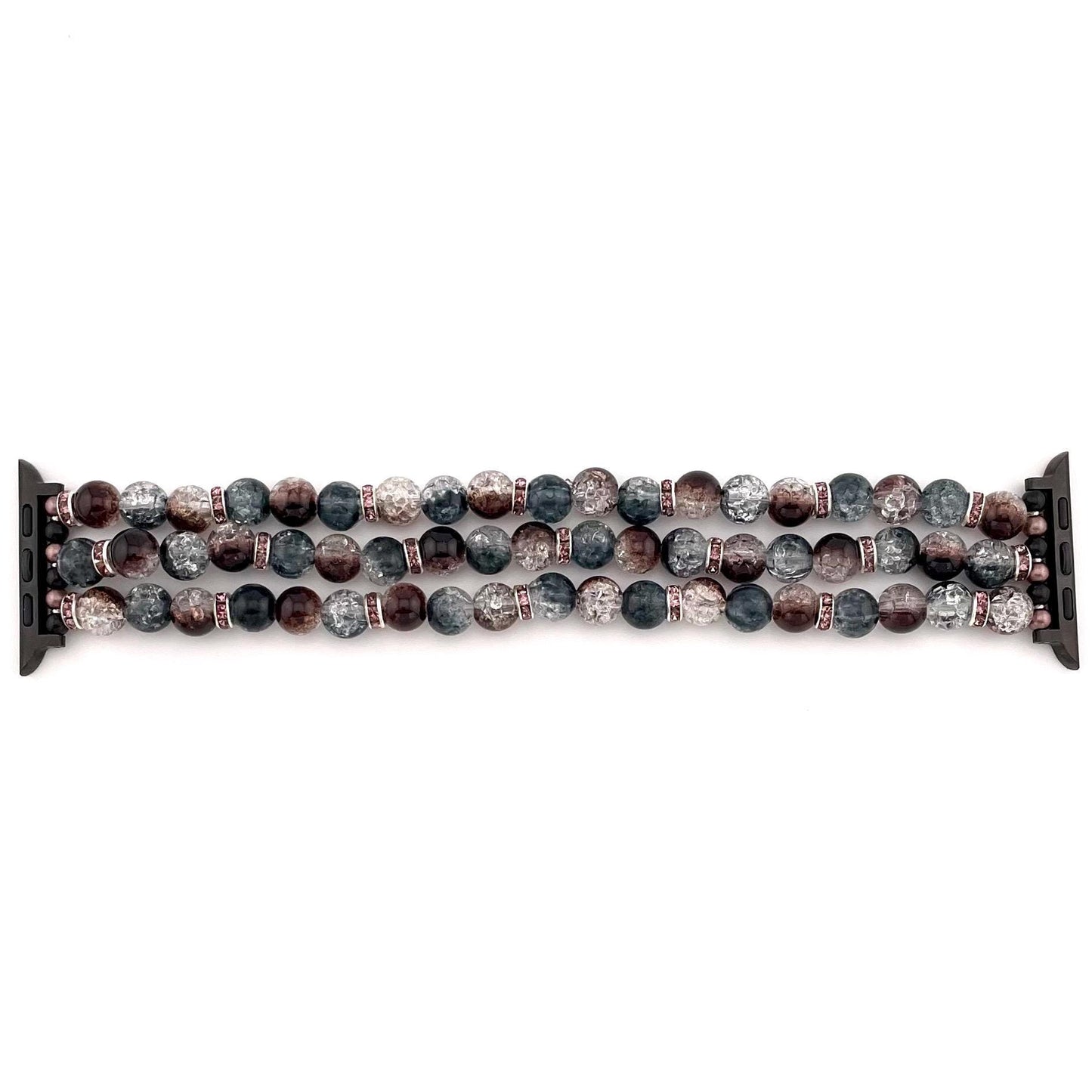 Cracked Brown & Smoky Gray/Black Beaded Watch Band – Triple Strand Apple/Samsung Compatible