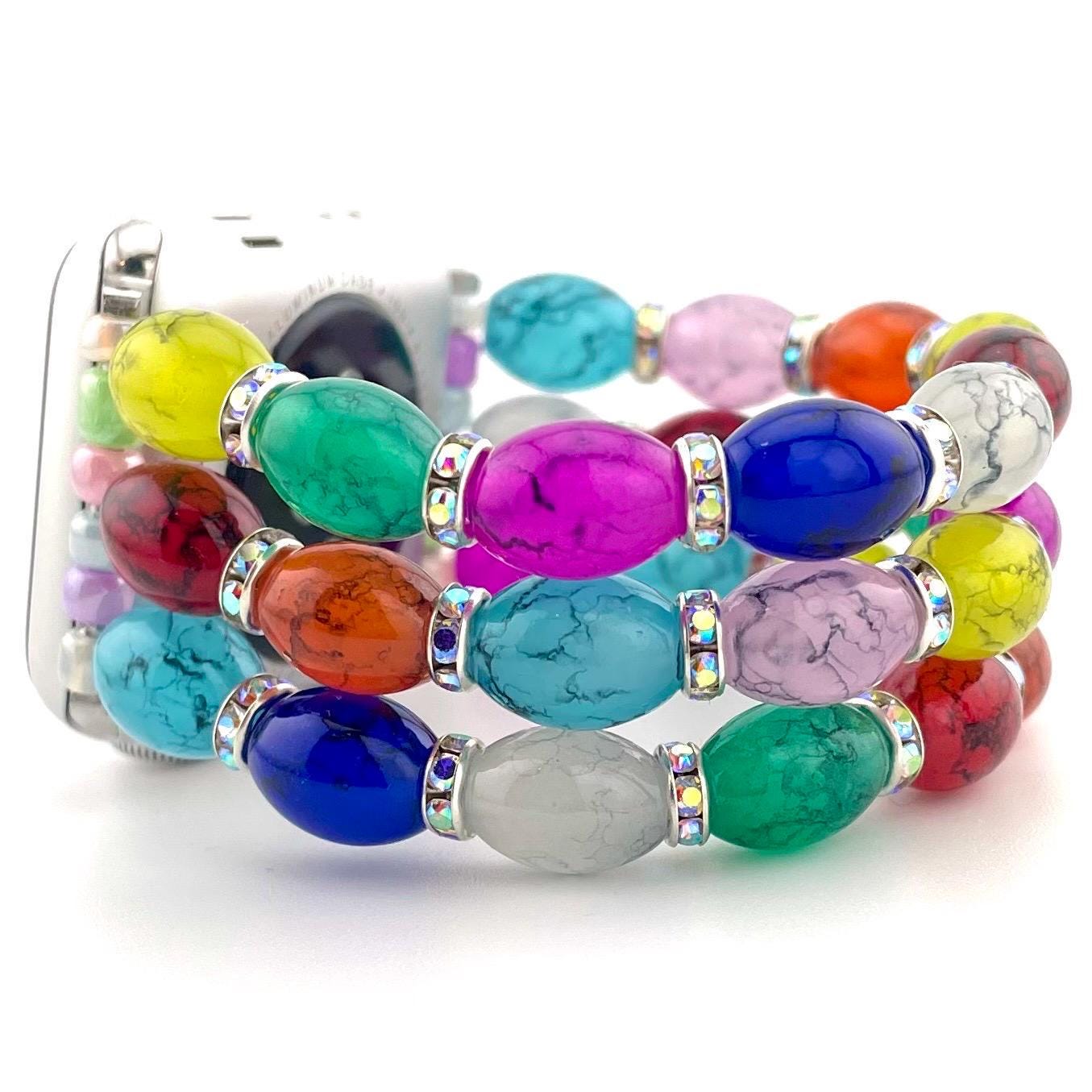 Easter Rainbow Glass Beaded Watch Band – Stretch Apple & Samsung Galaxy Watch Bracelet