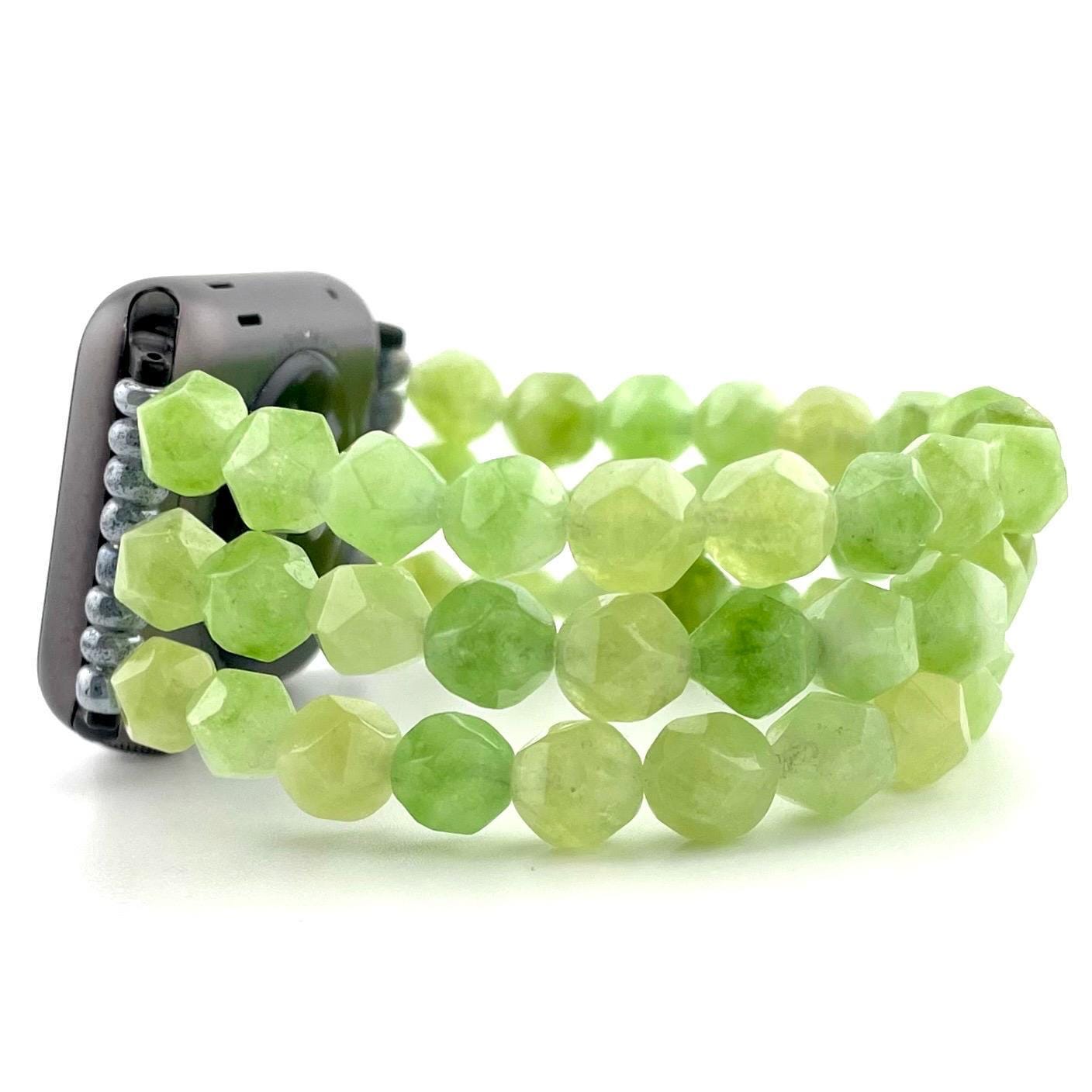 Peridot Beaded Apple Watch Band – Stretch Bracelet Watch Strap – Handmade Natural Gemstone Jewelry