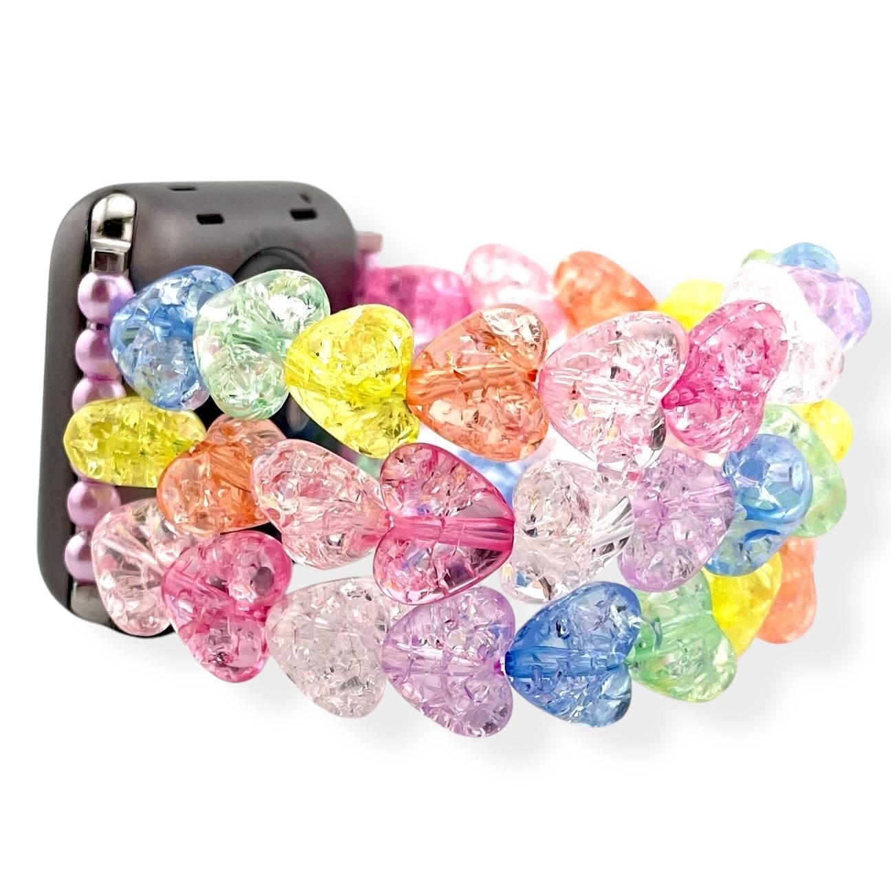 Rainbow Heart Beaded Watch Band | Stretch Apple & Samsung Watch Strap