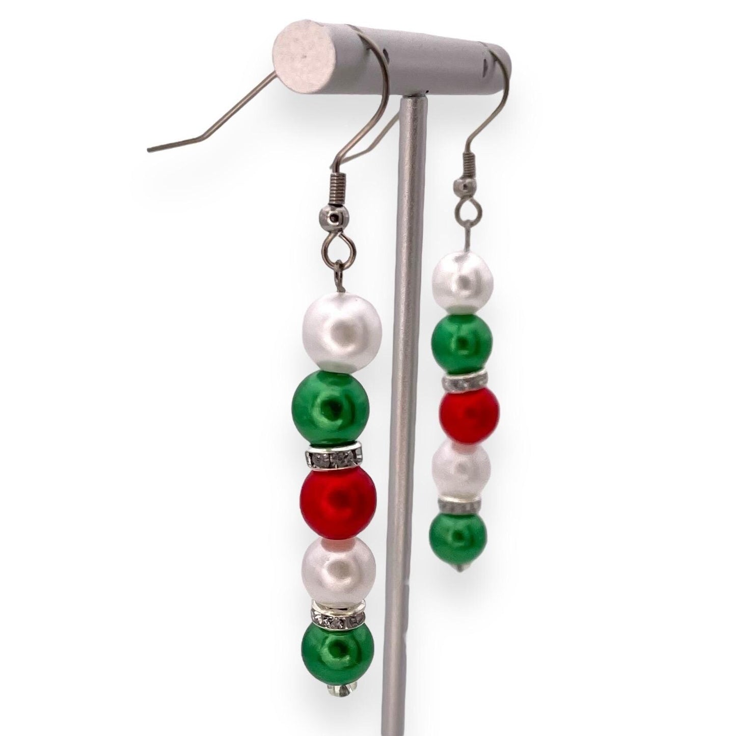 Festive Holiday Candy Cane & Swirl Beaded Earrings – Red, Green, and White Christmas Jewelry