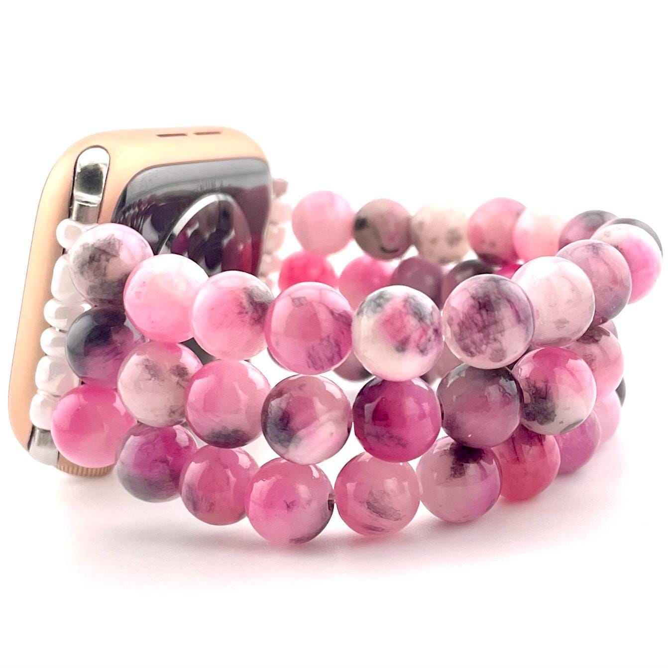 Pink & Black Persian Chalcedony Beaded Watch Band | Handmade Smartwatch Strap