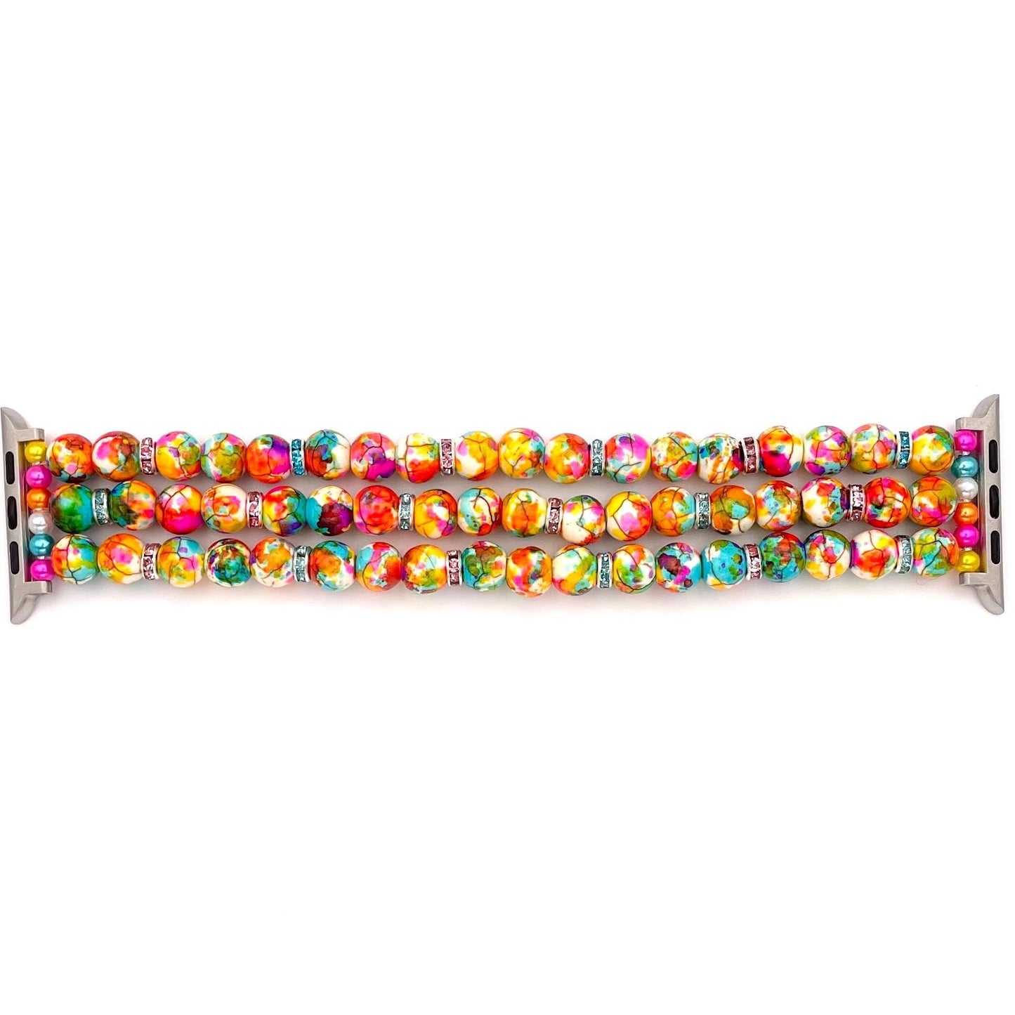 Multicolor Turquoise Beaded Apple Watch Band - Stretch Bracelet Design - Vibrant Jewelry Accessory