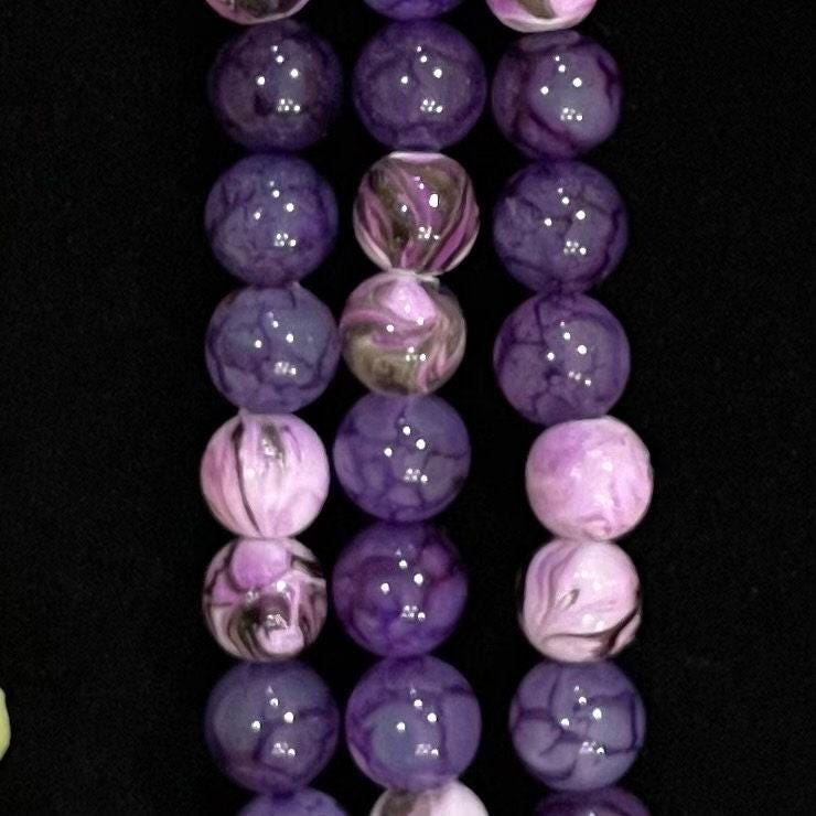 Purple Watch Band Compatible with Apple Watch with Glass Dragon Vein and Acrylic Beads
