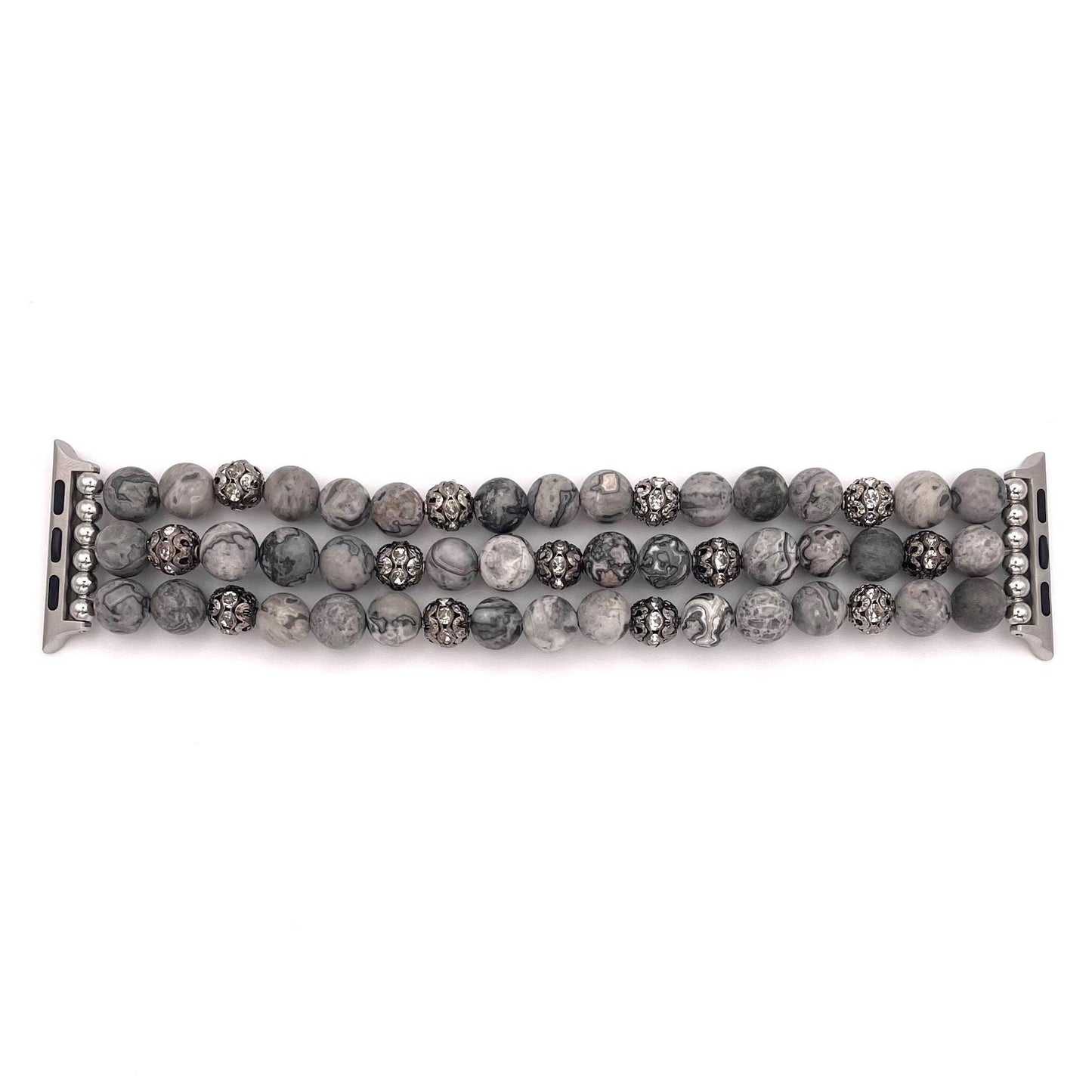 Shades of Grey Dressy Stone Apple Watch Band Compatible with Apple Watch Made with Stone and Rhinestone Beads