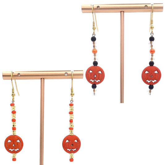 Beaded Fall Pumpkin Jack O Lantern Halloween Earrings Made with Gold Finished Stainless Steel Earring Hooks