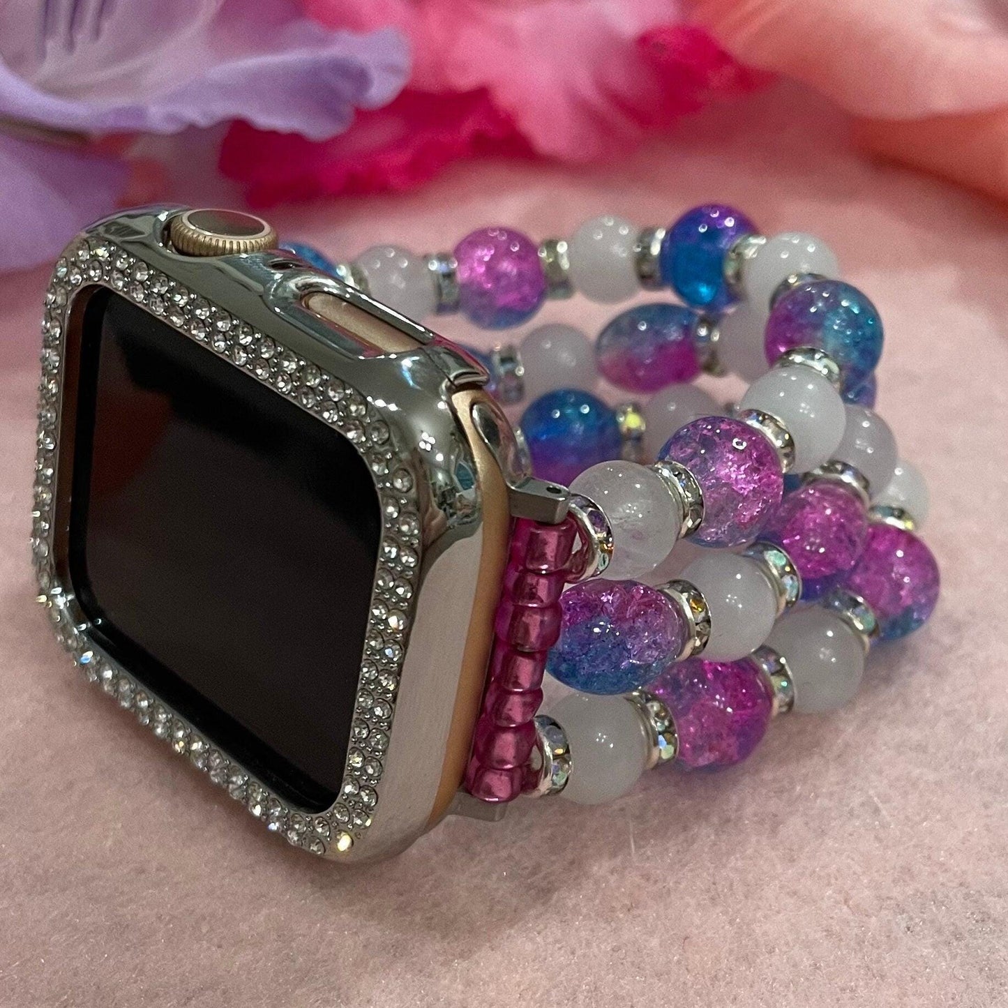 Beaded Crackle Watch Band Compatible with Apple Watch Made with Glass Beads